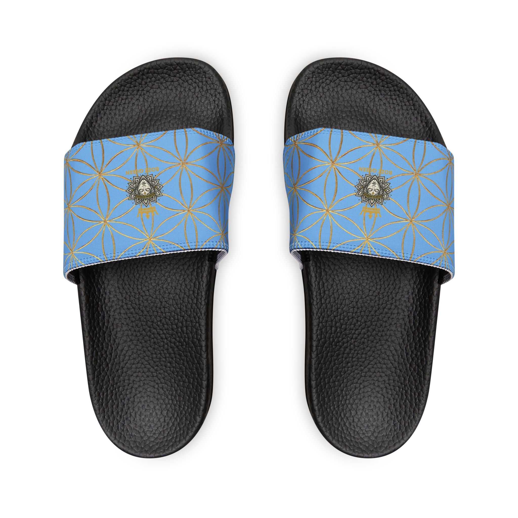 Bozz Queen Light Blue Flower of Life Women's Sandals - Removable Strap Beach Slides