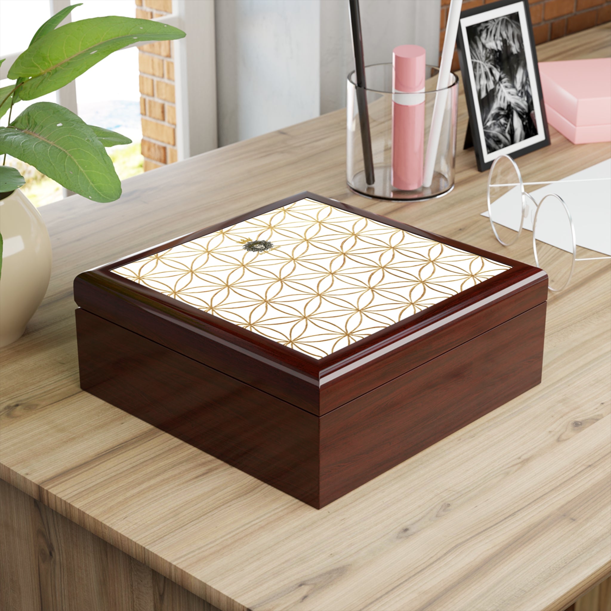Flower of Life Jewelry Box - White & Gold Elegant Keepsake Organizer