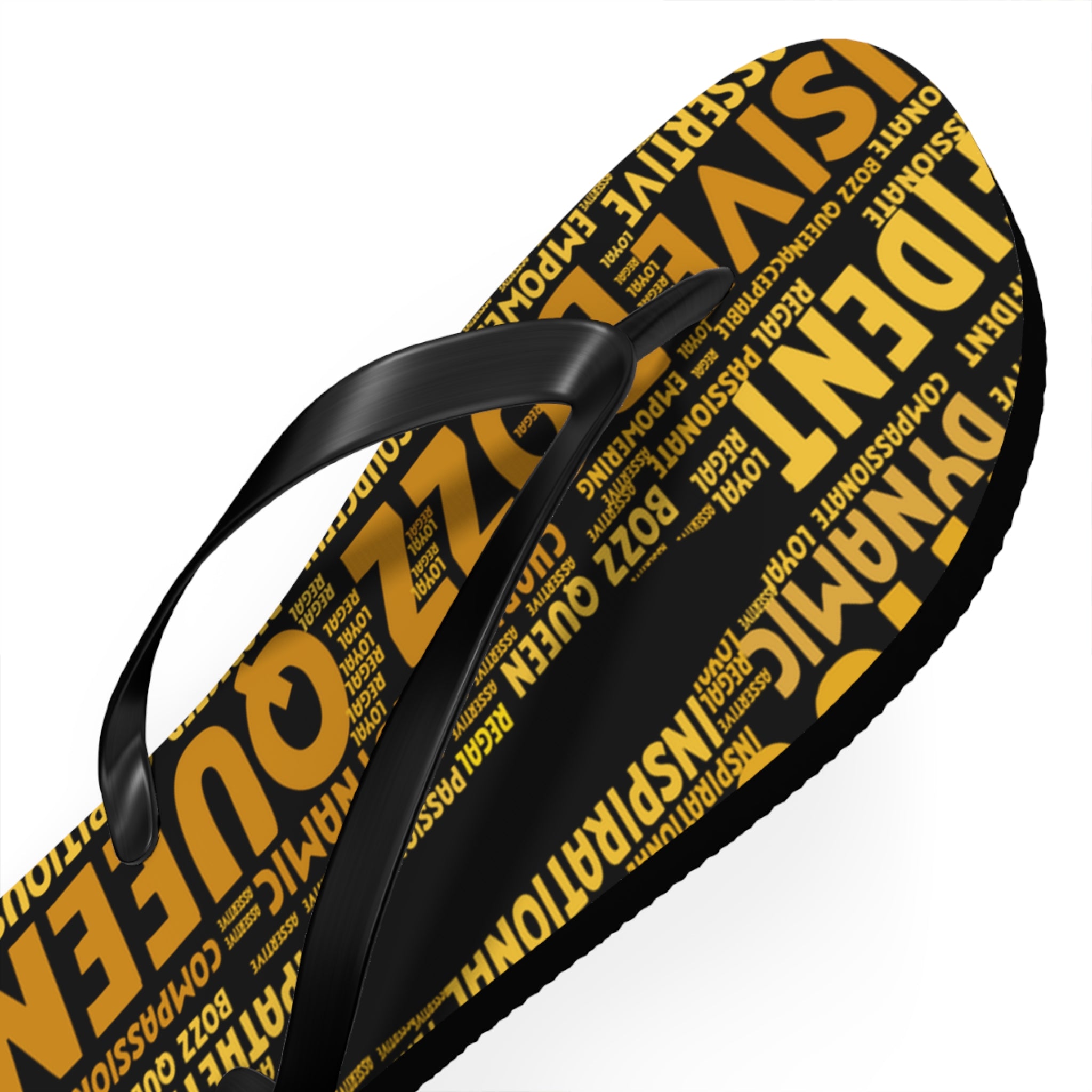 Bozz Queen Black & Gold Bold Statement Flip Flops - Tropical Beach Sandals