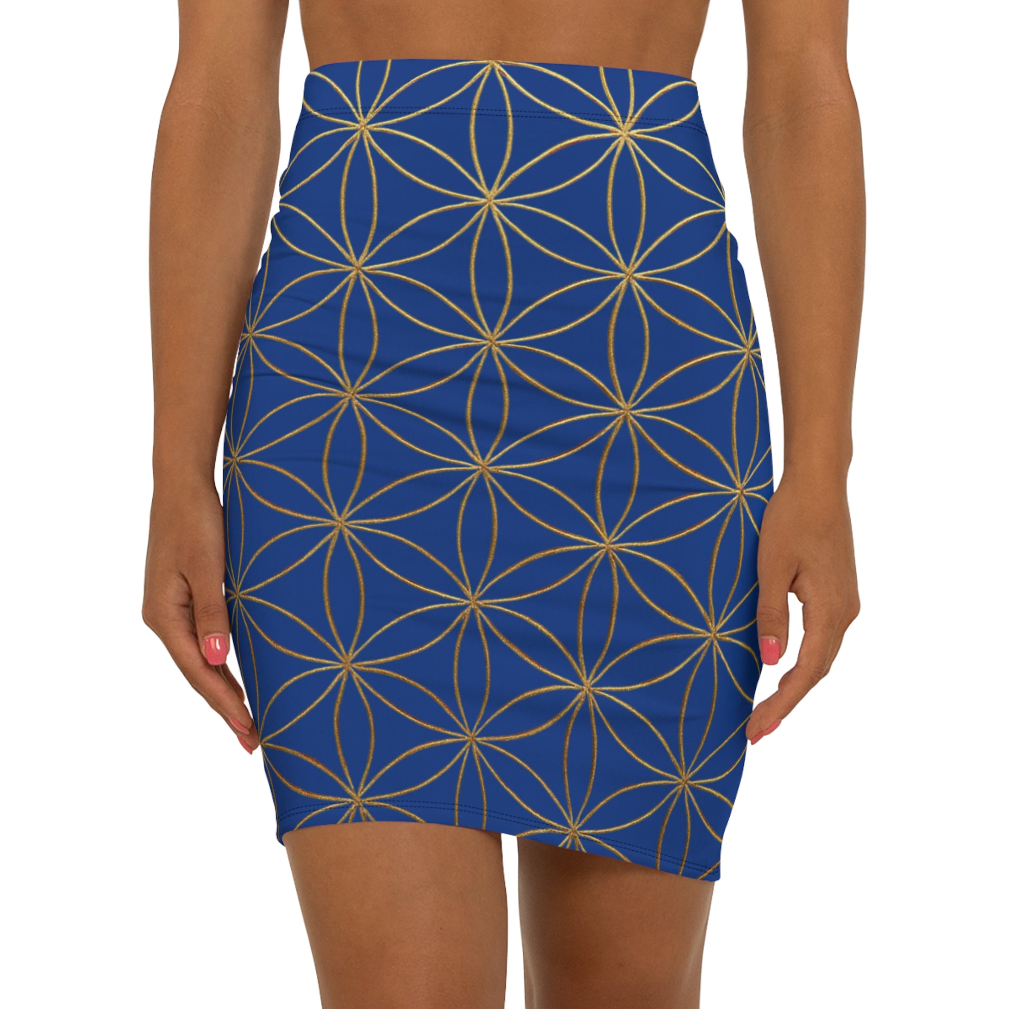 Dark Blue Flower of Life Pencil Skirt - Women's Chic Office & Date Night Skirt