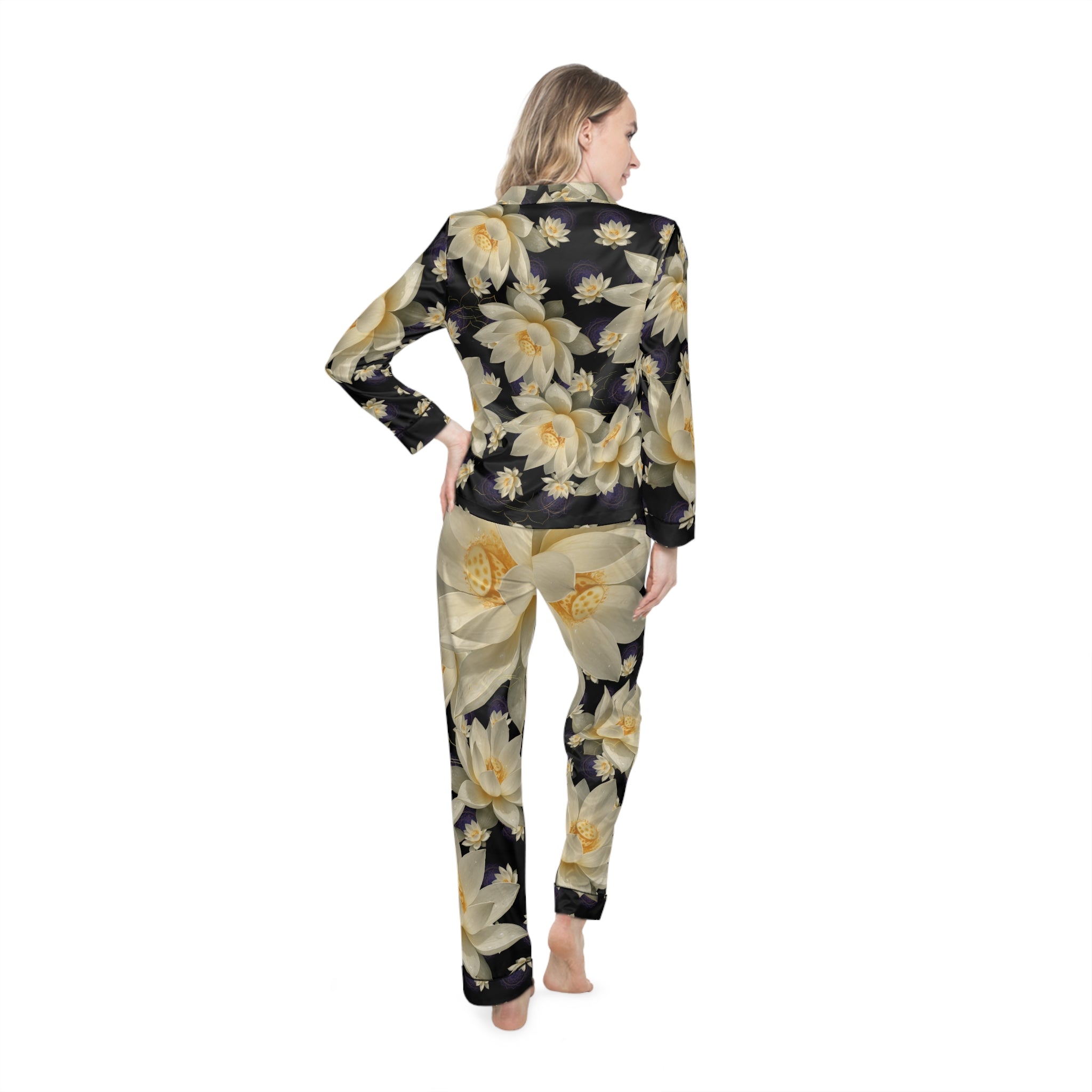 Crown Chakra Floral Satin Pajamas Set - Luxurious Women's Sleepwear Gift