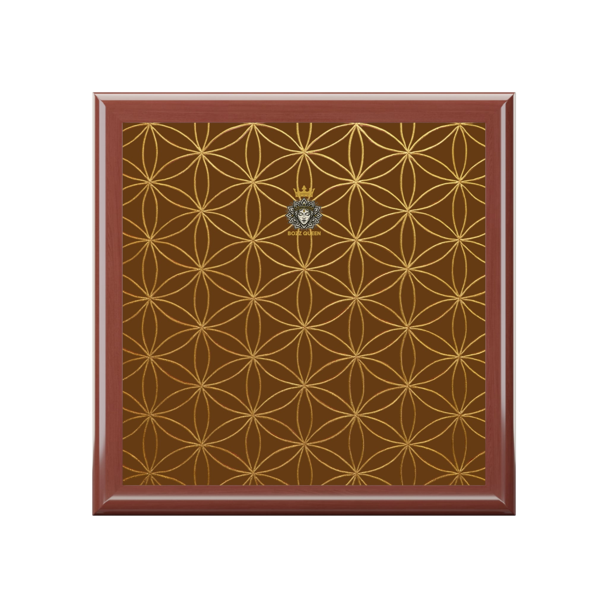 Flower of Life Jewelry Box - Brown & Gold Elegant Keepsake Organizer