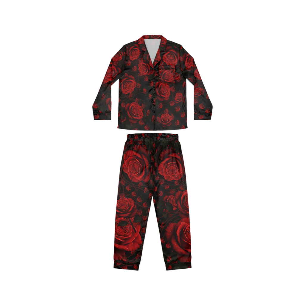Red Root Chakra Floral Satin Pajamas Set - Luxurious Women's Sleepwear Gift