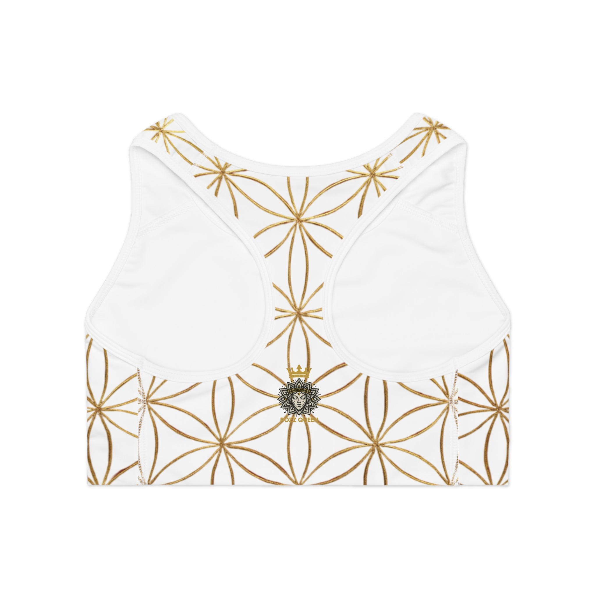 Bozz Queen White & Gold Flower of Life Sports Bra - Yoga Workout Top