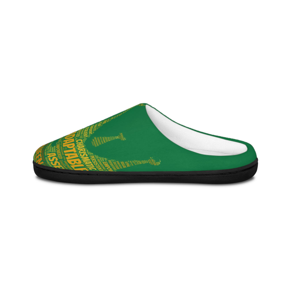 Bozz Queen Dark Green & Gold Women's Indoor Slippers - Soft Flannel House Shoes