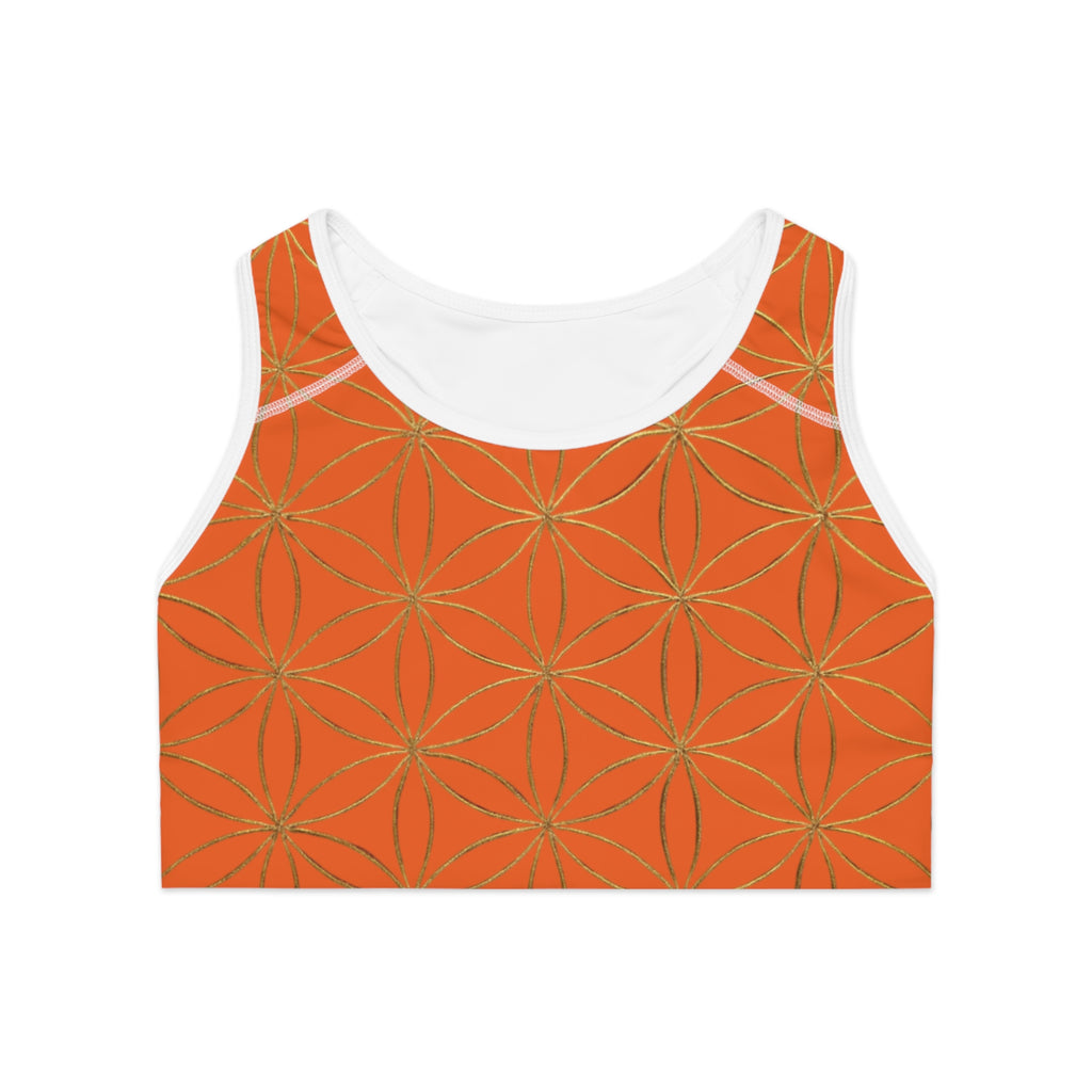Bozz Queen Orange & Gold Flower of Life Sports Bra - Yoga Workout Top