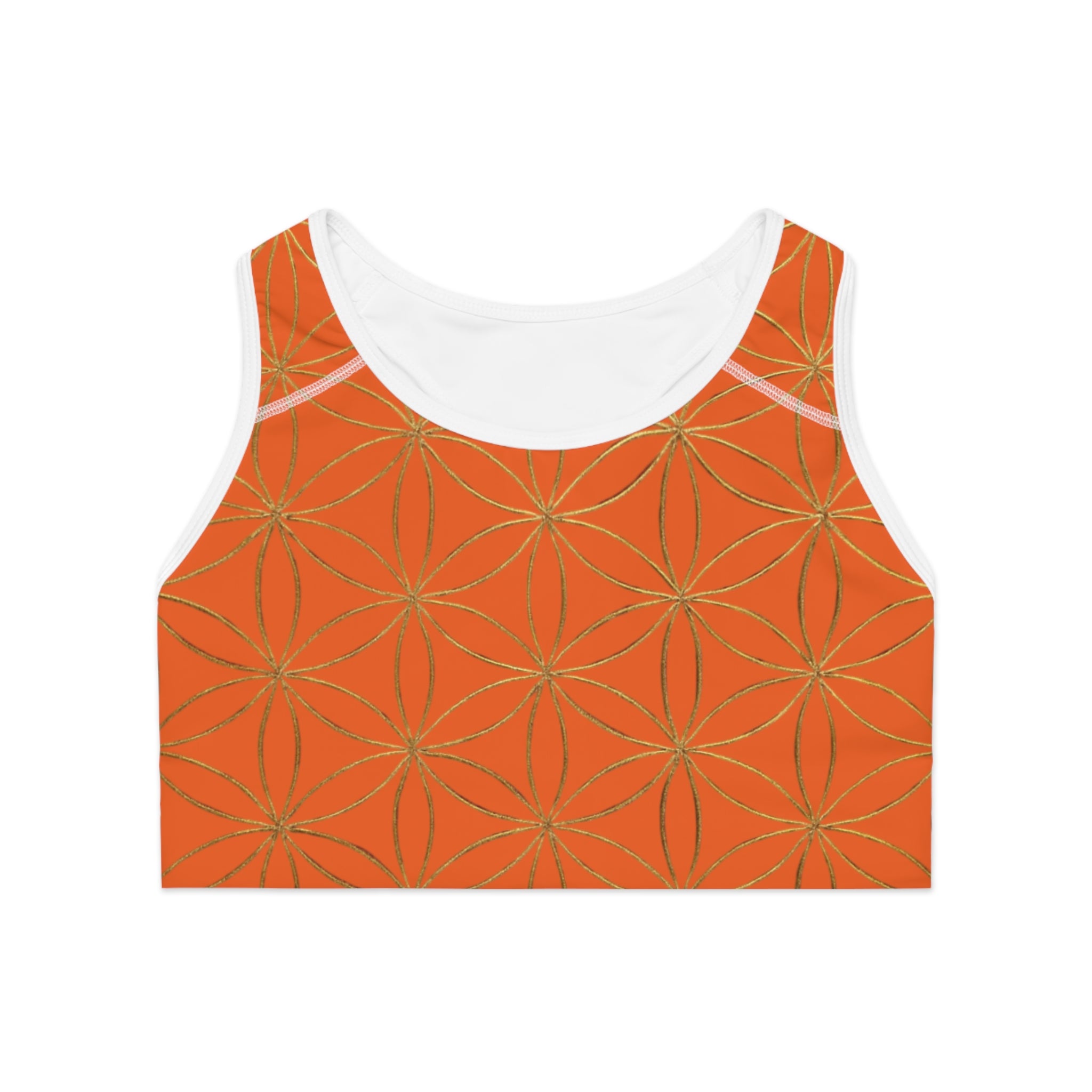 Bozz Queen Orange & Gold Flower of Life Sports Bra - Yoga Workout Top