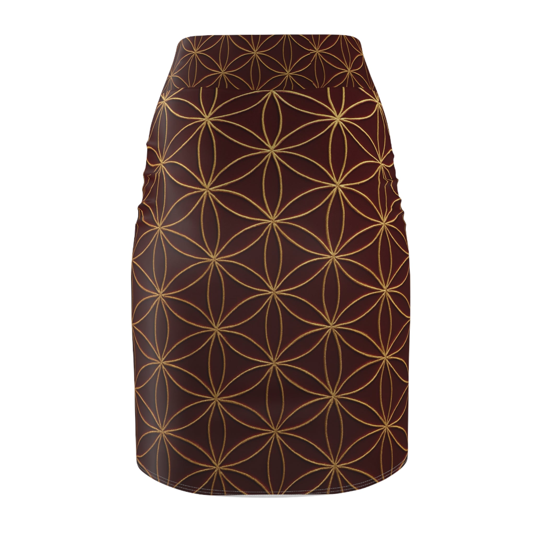 Burgundy Flower of Life Pencil Skirt - Women's Chic Office & Date Night Skirt