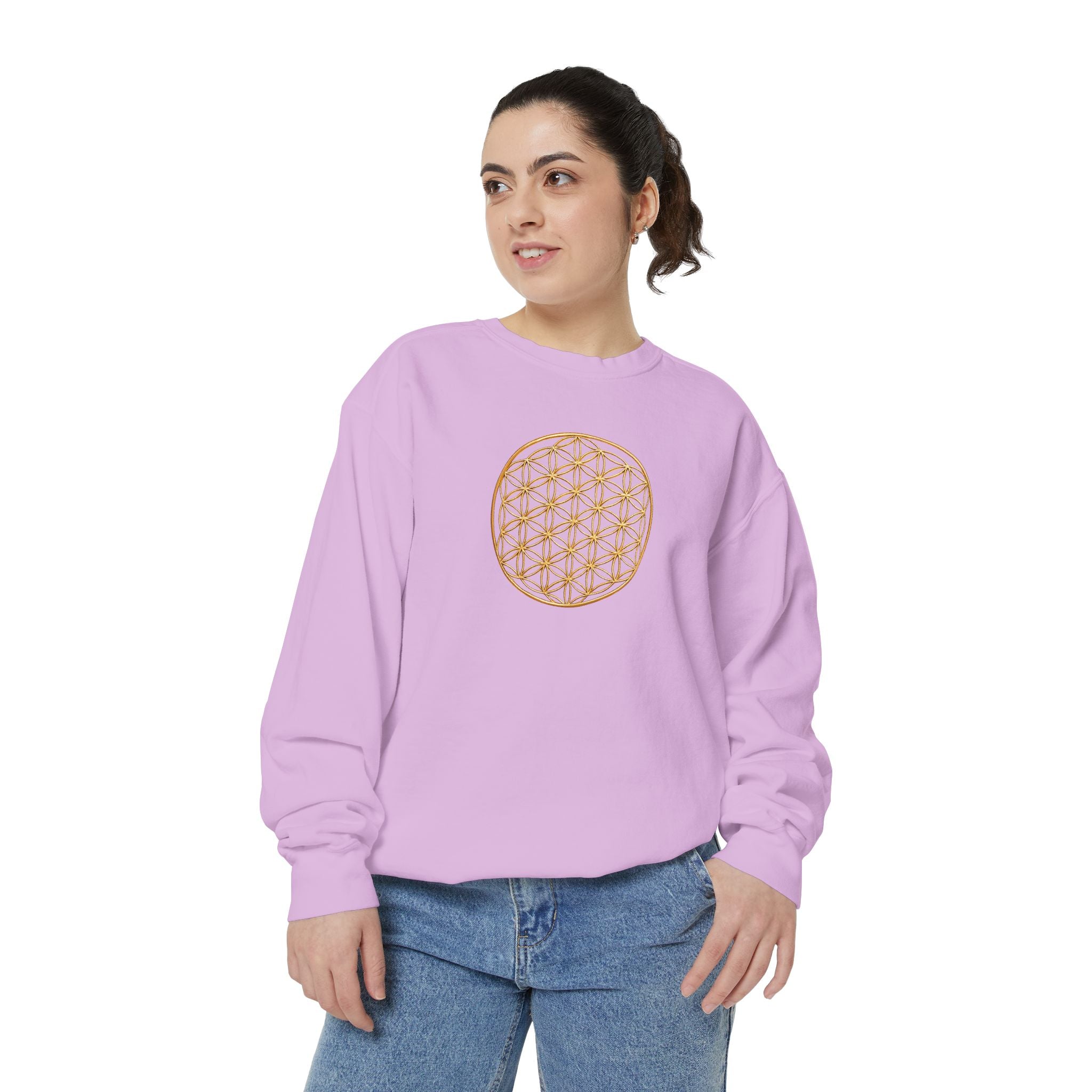Bozz Queen Women Garment-Dyed Sweatshirt - Flower of Life Design