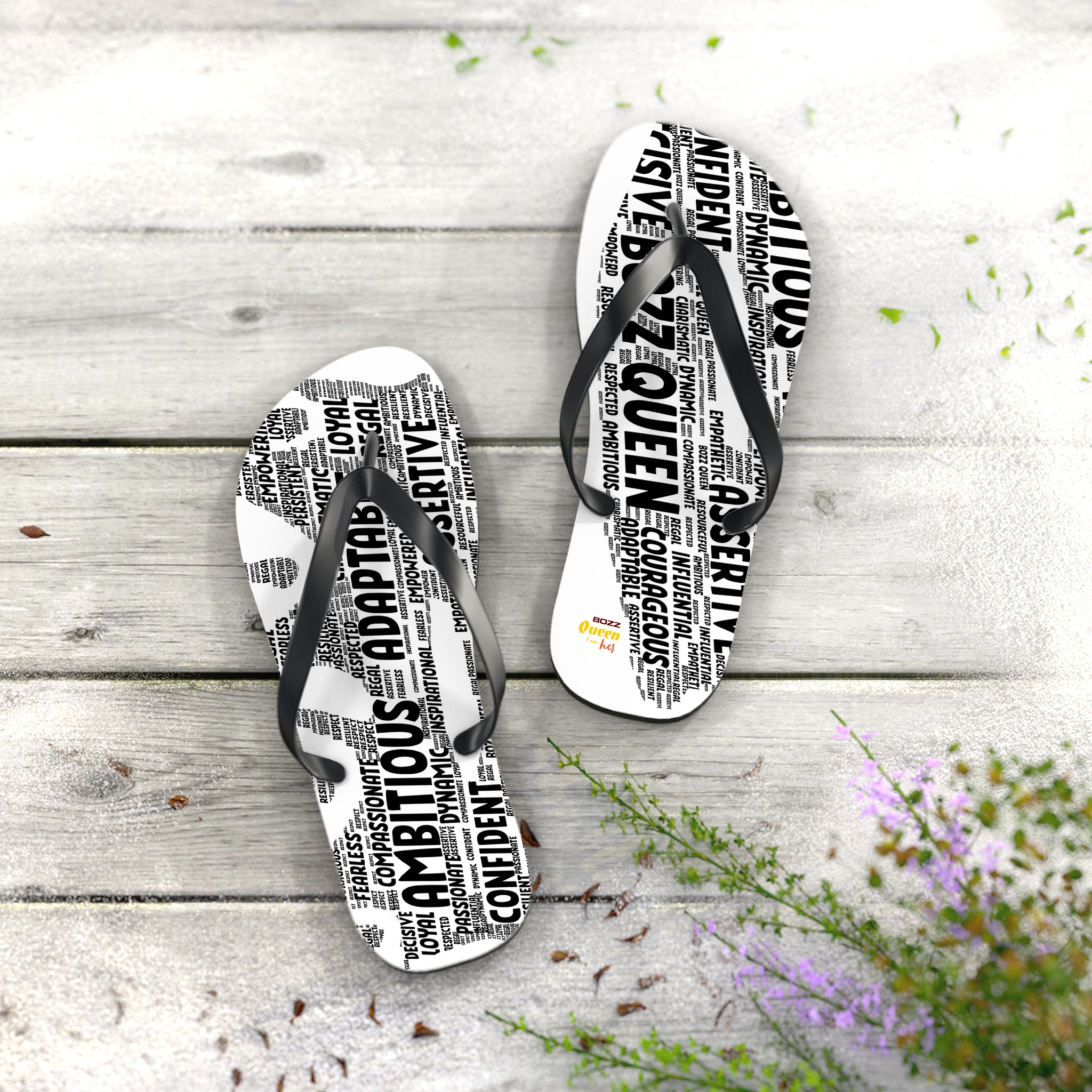 Empowering Word Flip Flops - Motivational Summer Footwear for Self-Care
