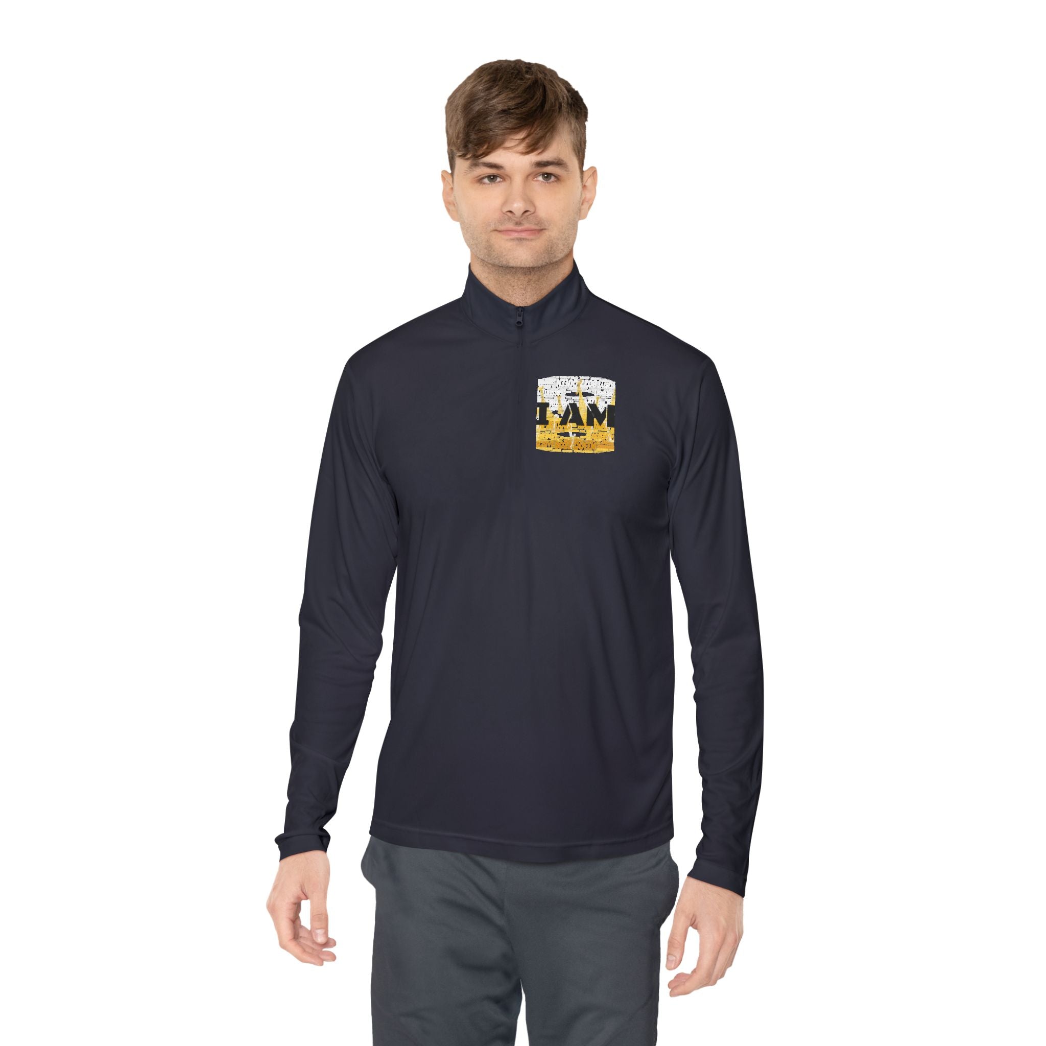 I AM Unisex Quarter-Zip Pullover - Motivational Activewear for Gym & Yoga