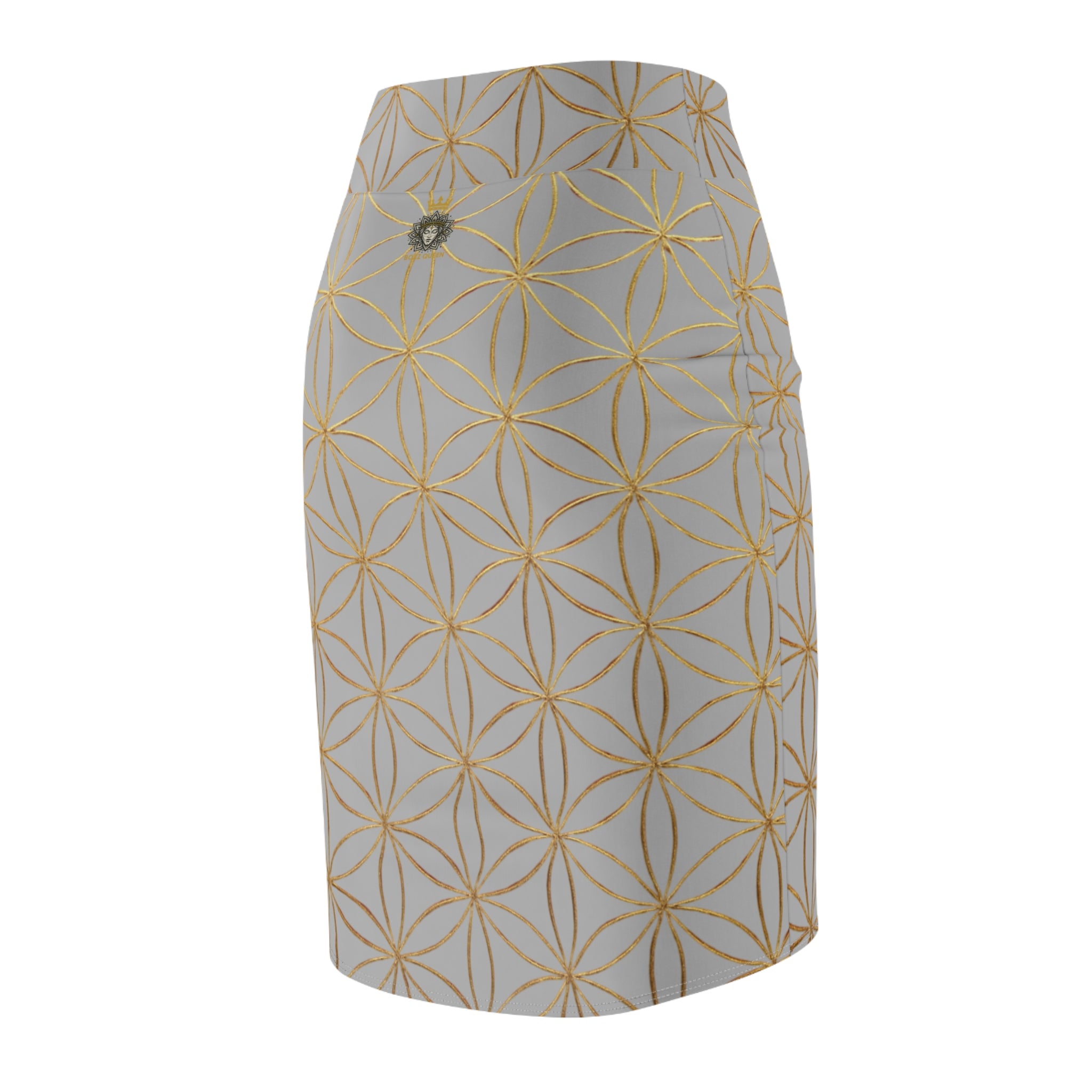 Light Grey Flower of Life Pencil Skirt - Women's Chic Office & Date Night Skirt