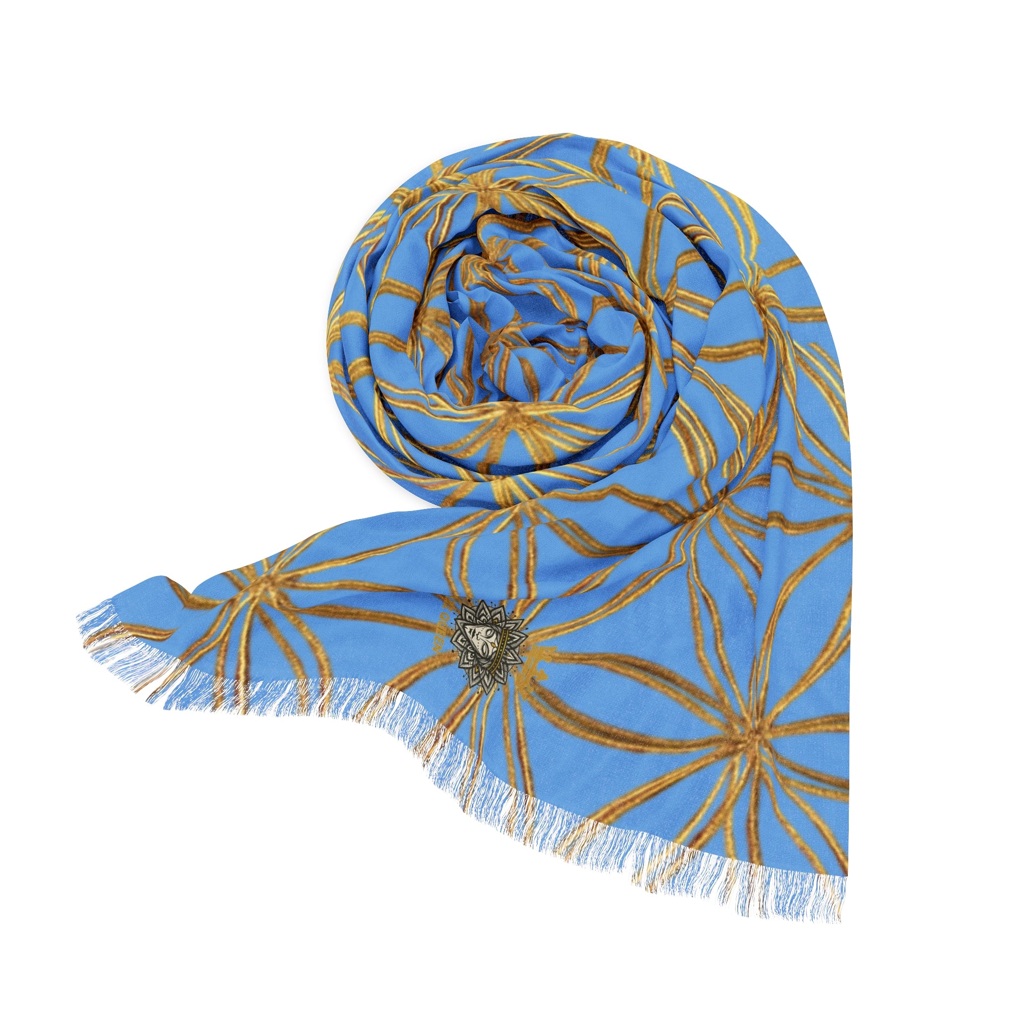 Light Blue & Gold Flower of Life Scarf - Geometric Pattern | Bozz Queen