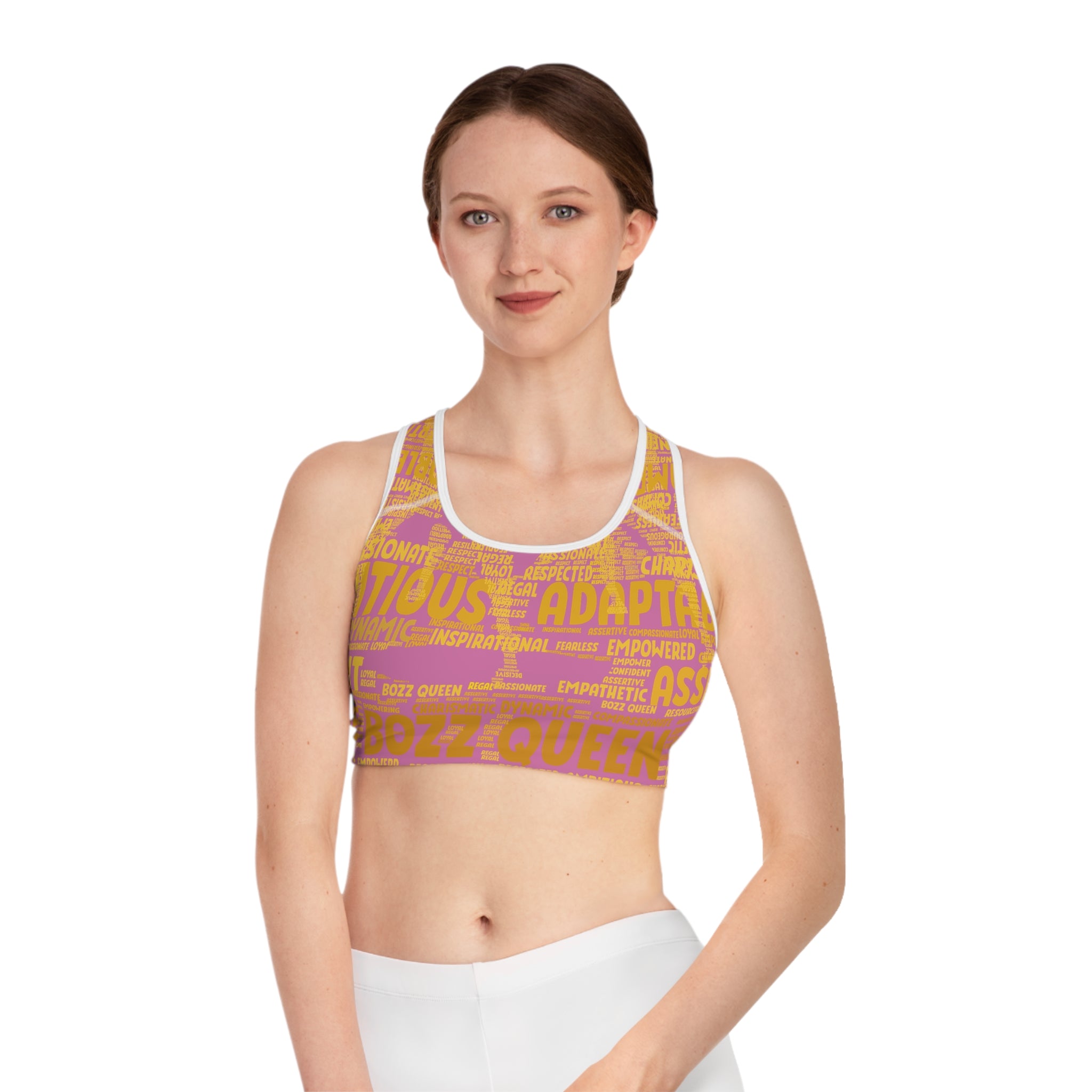 Empowered Words Sports Bra - Bozz Queen Origin Collection | Light Pink & Yellow