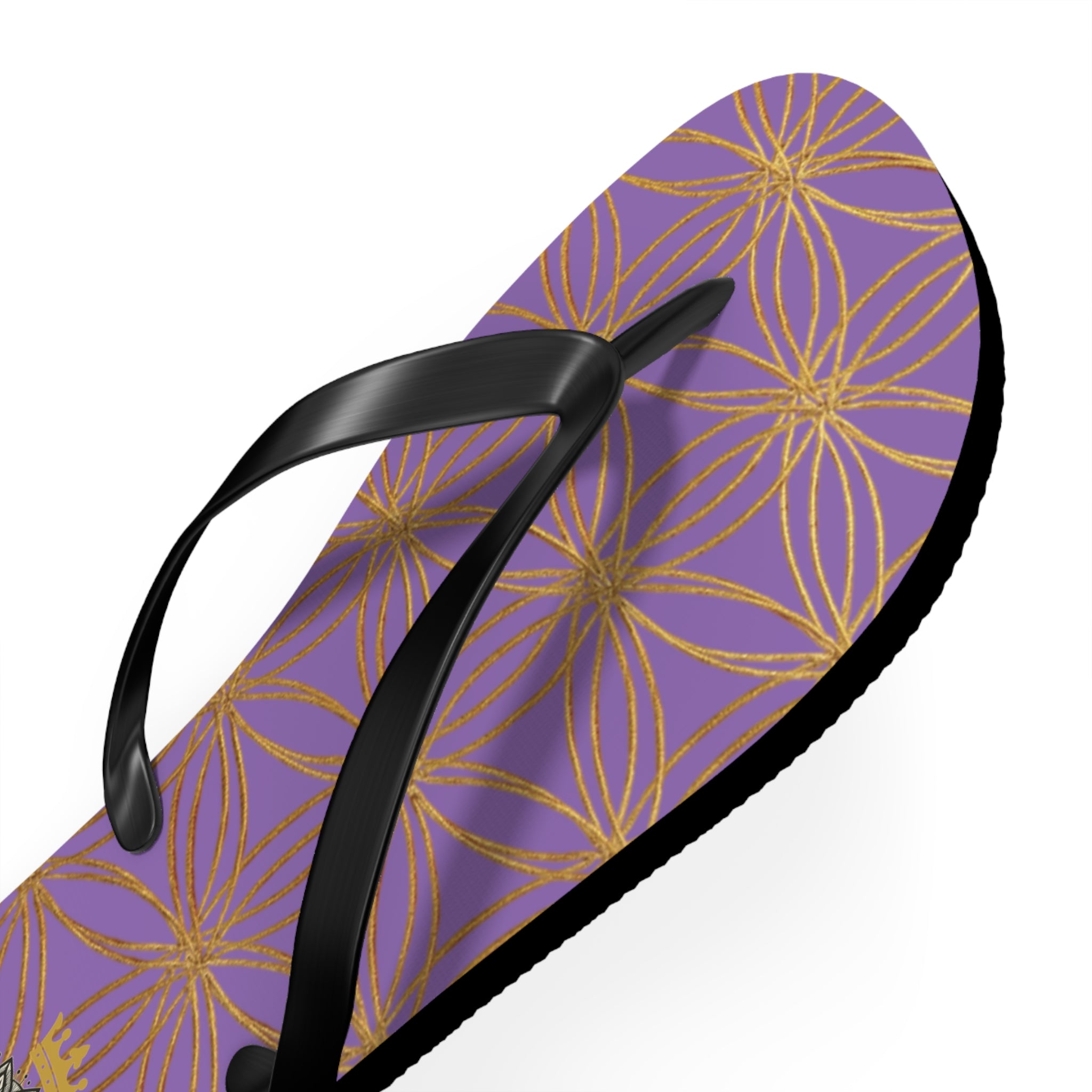 Bozz Queen Light Purple & Gold Flower of Life Flip Flops - Elegant Beach Sandals