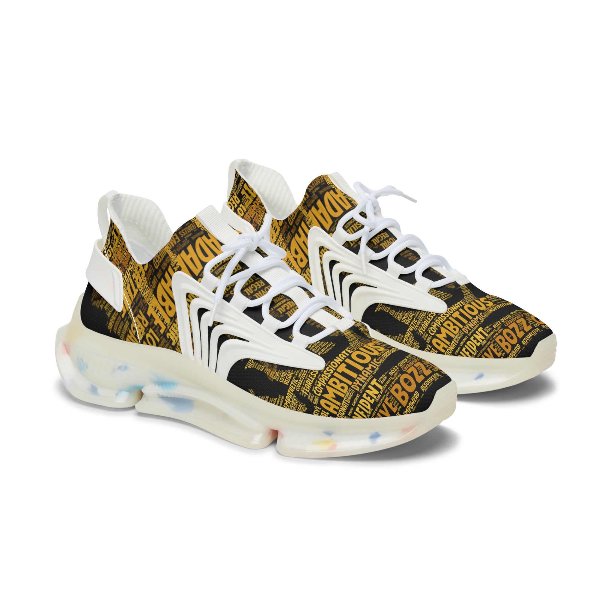 Bozz Queen Black & Yellow Women's Mesh Sneakers - Comfortable Athletic Shoes