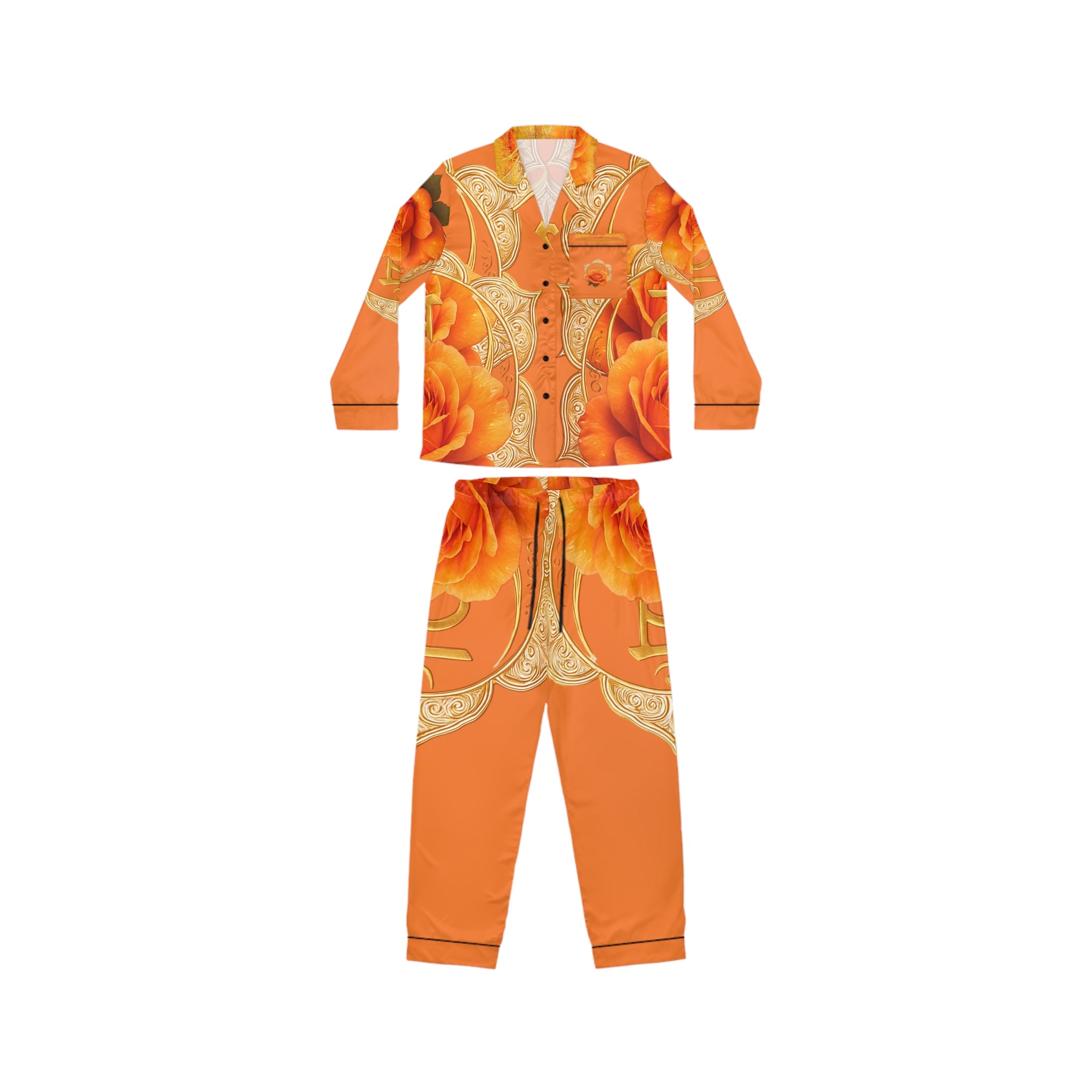 Sacral Chakra Floral Satin Pajamas Set - Luxurious Women's Sleepwear Gift