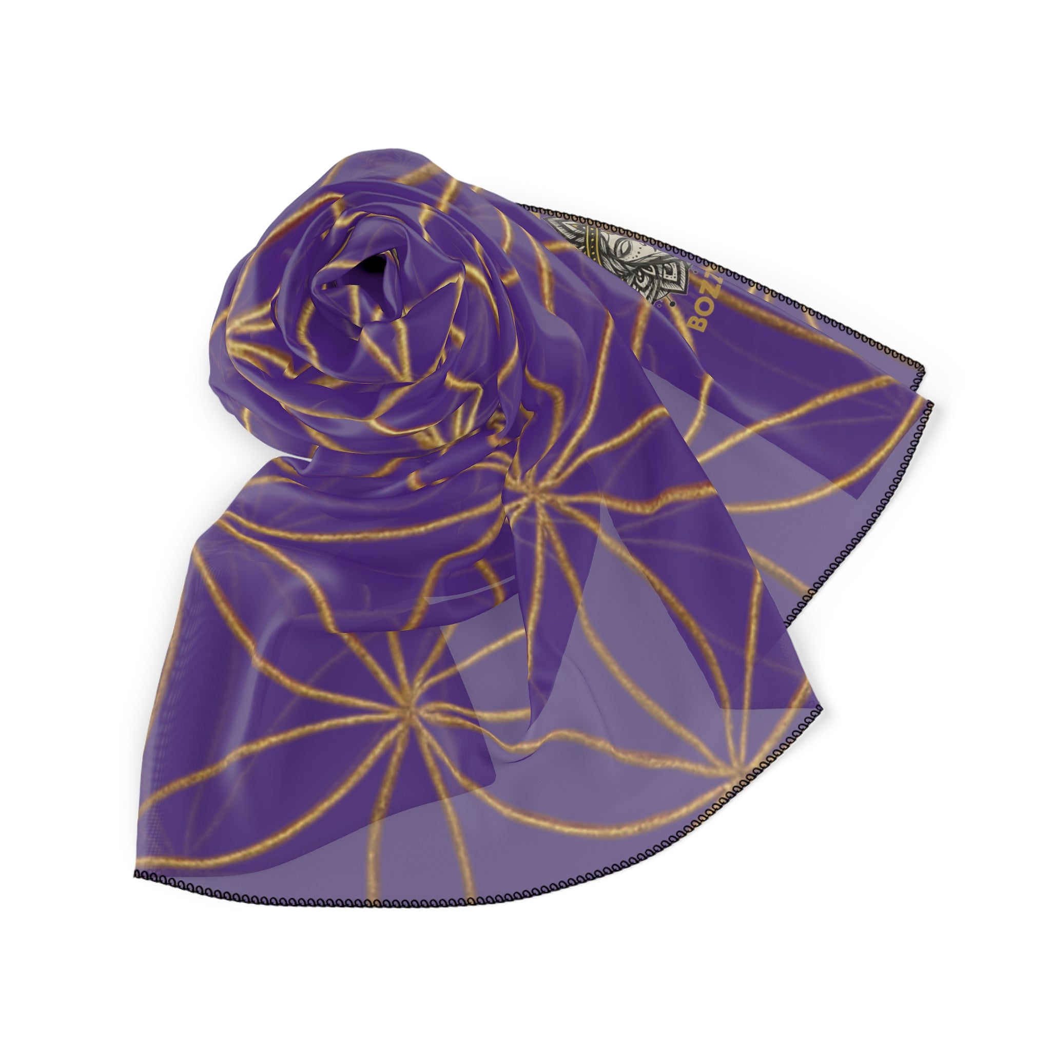 Bozz Queen Flower of Life Scarf - Purple & Gold Elegant Lightweight Poly Scarf