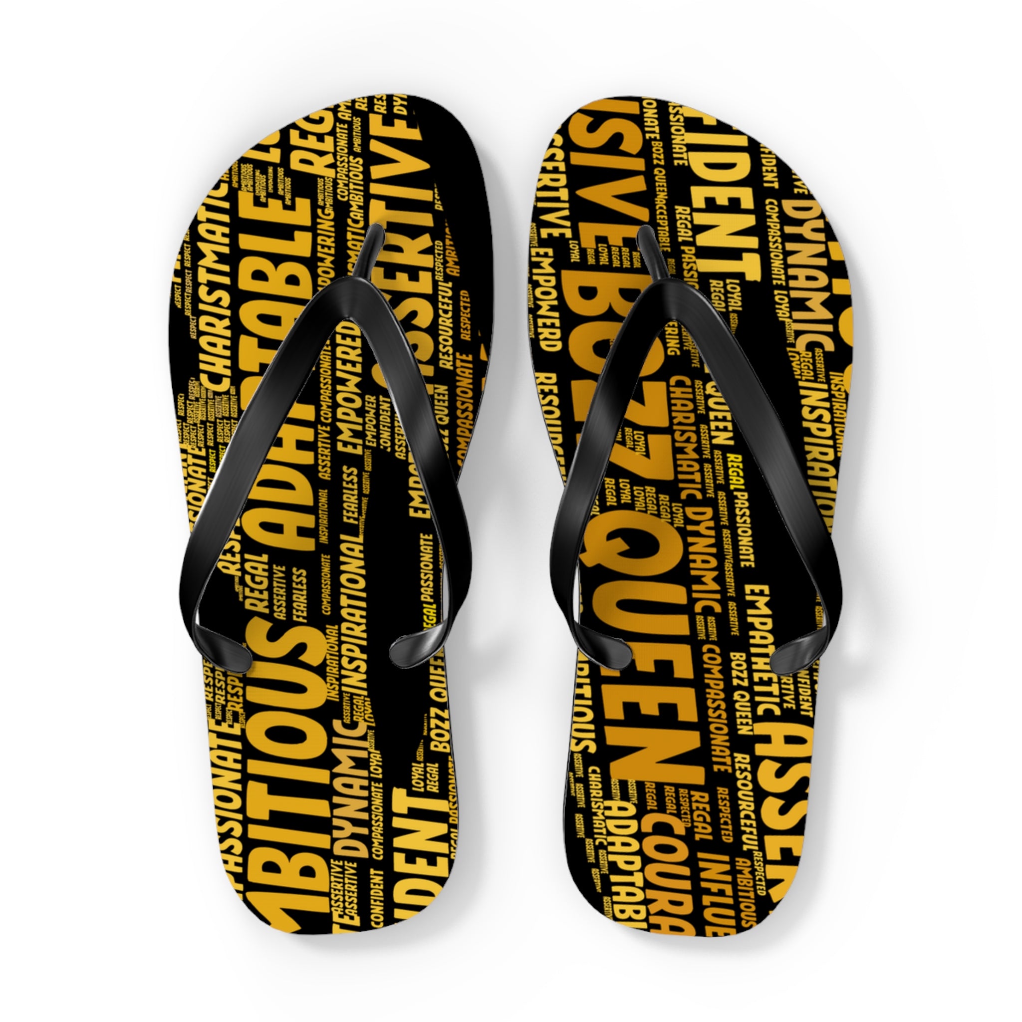 Bozz Queen Black & Gold Bold Statement Flip Flops - Tropical Beach Sandals