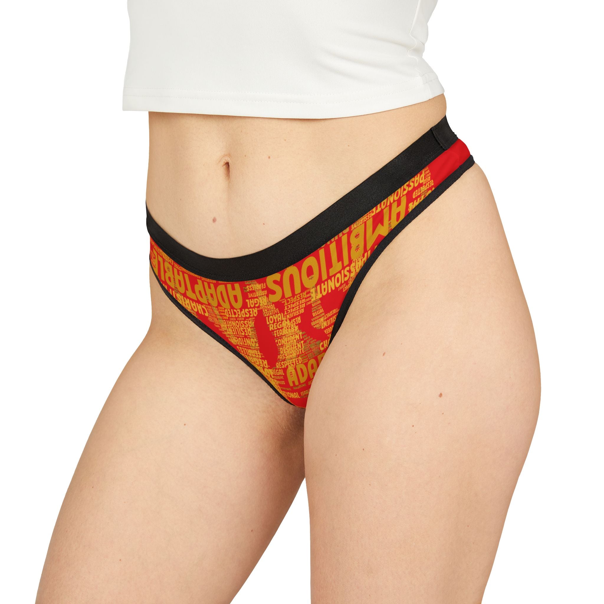 Women's Red Yellow Thongs - Bold Statement Motivational Lingerie