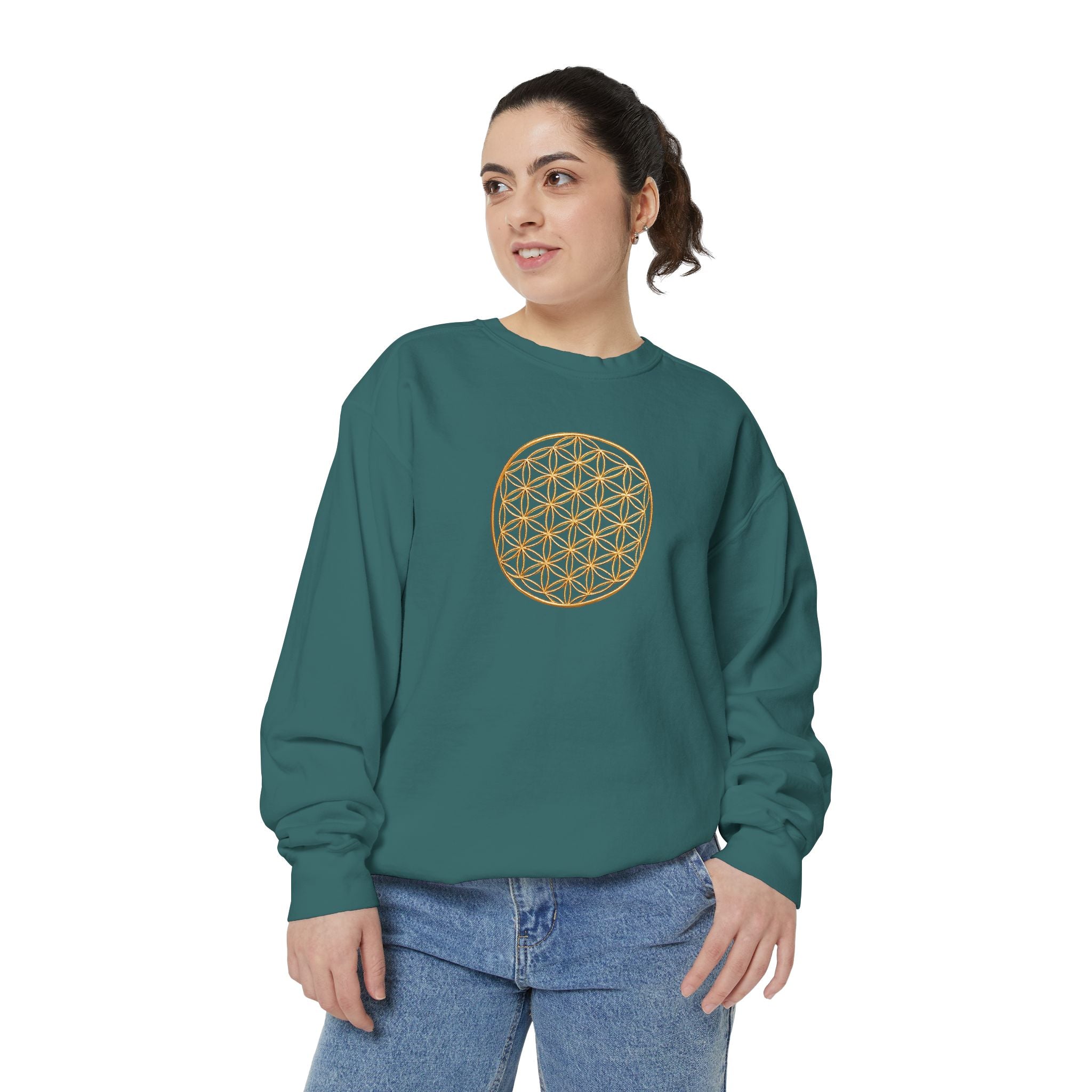 Bozz Queen Women Garment-Dyed Sweatshirt - Flower of Life Design