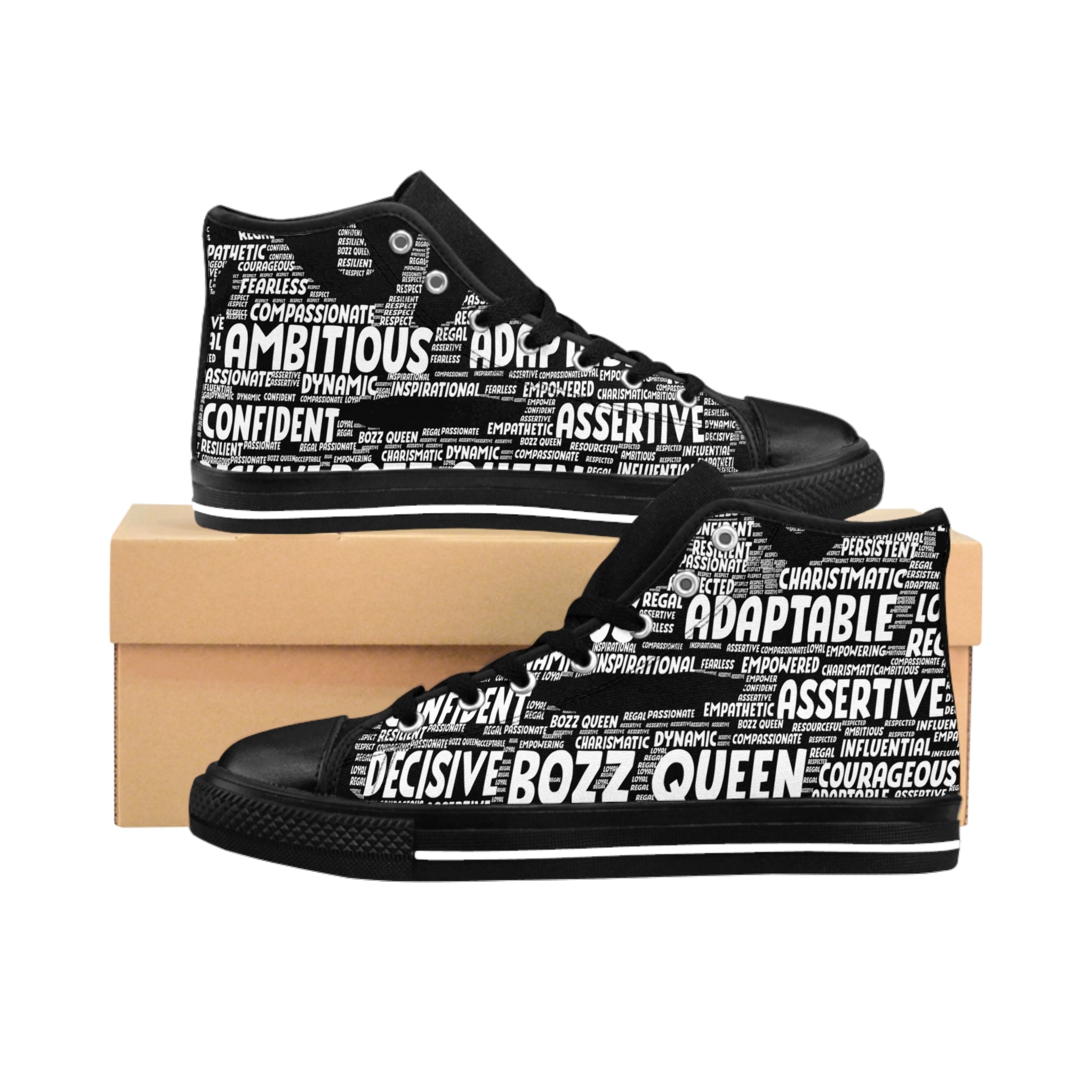 Women's Inspirational High-Top Sneakers - Black & White Empowerment Footwear