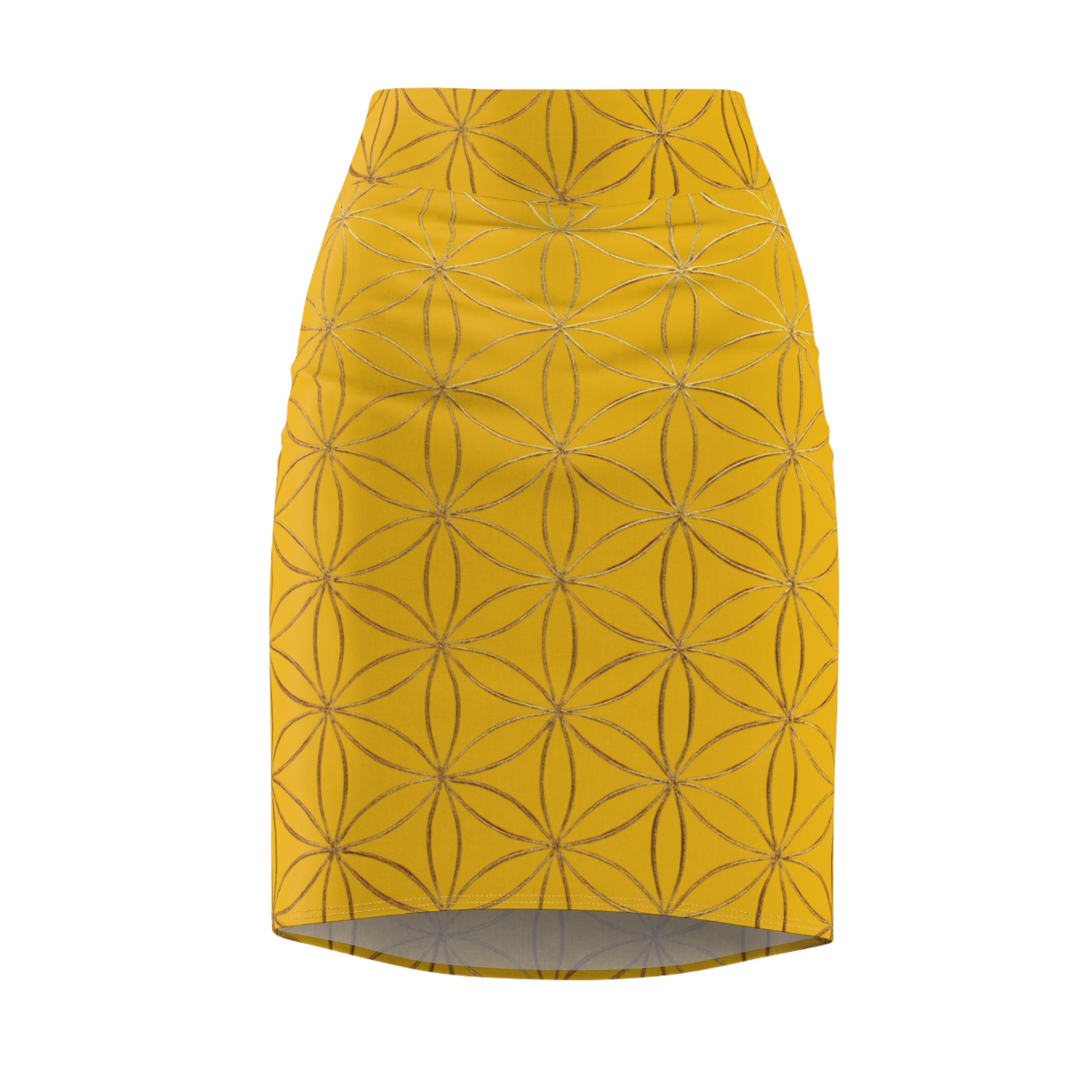 Yellow Flower of Life Pencil Skirt - Women's Chic Office & Date Night Skirt