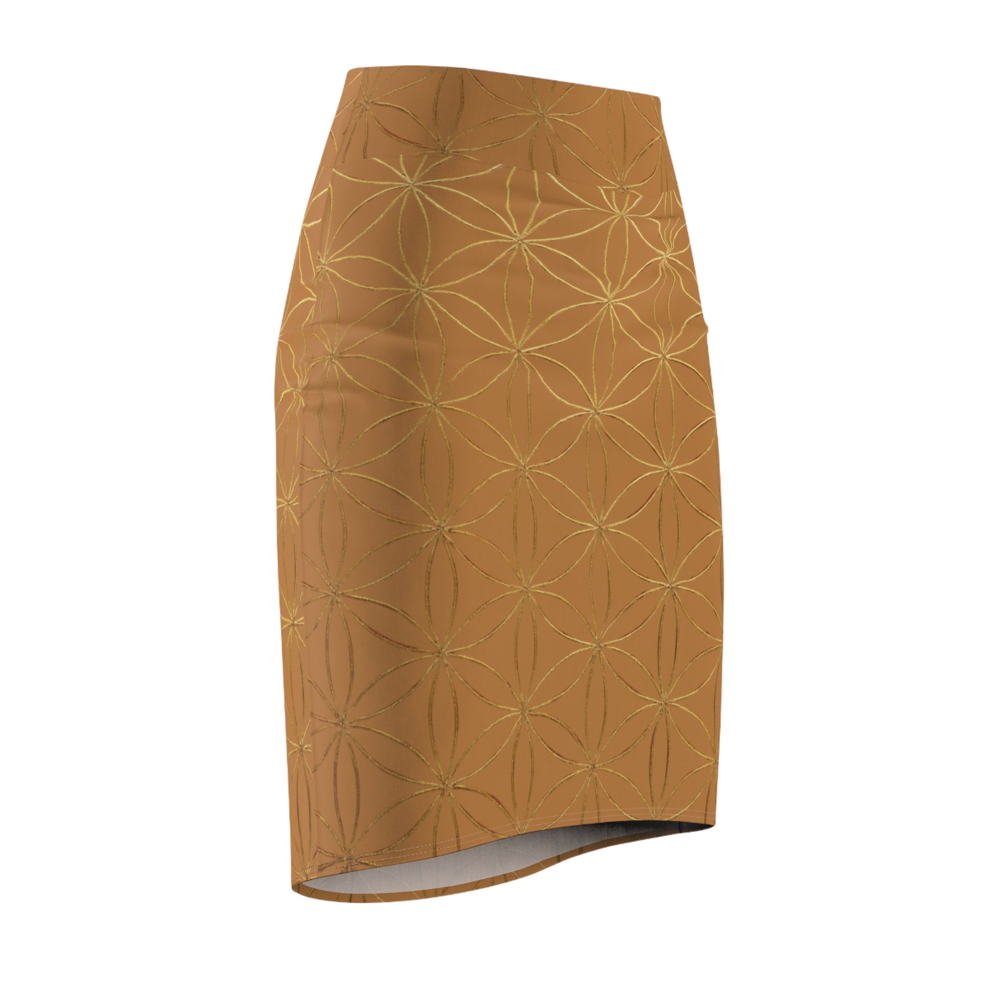 Light Brown Flower of Life Pencil Skirt - Women's Chic Office & Date Night Skirt