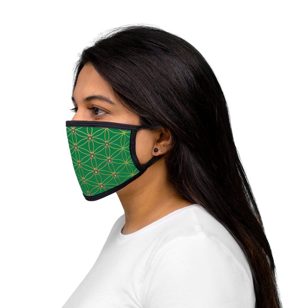 Bozz Queen Flower of Life Face Mask - Dark Green & Gold Stylish Breathable Cloth Mask