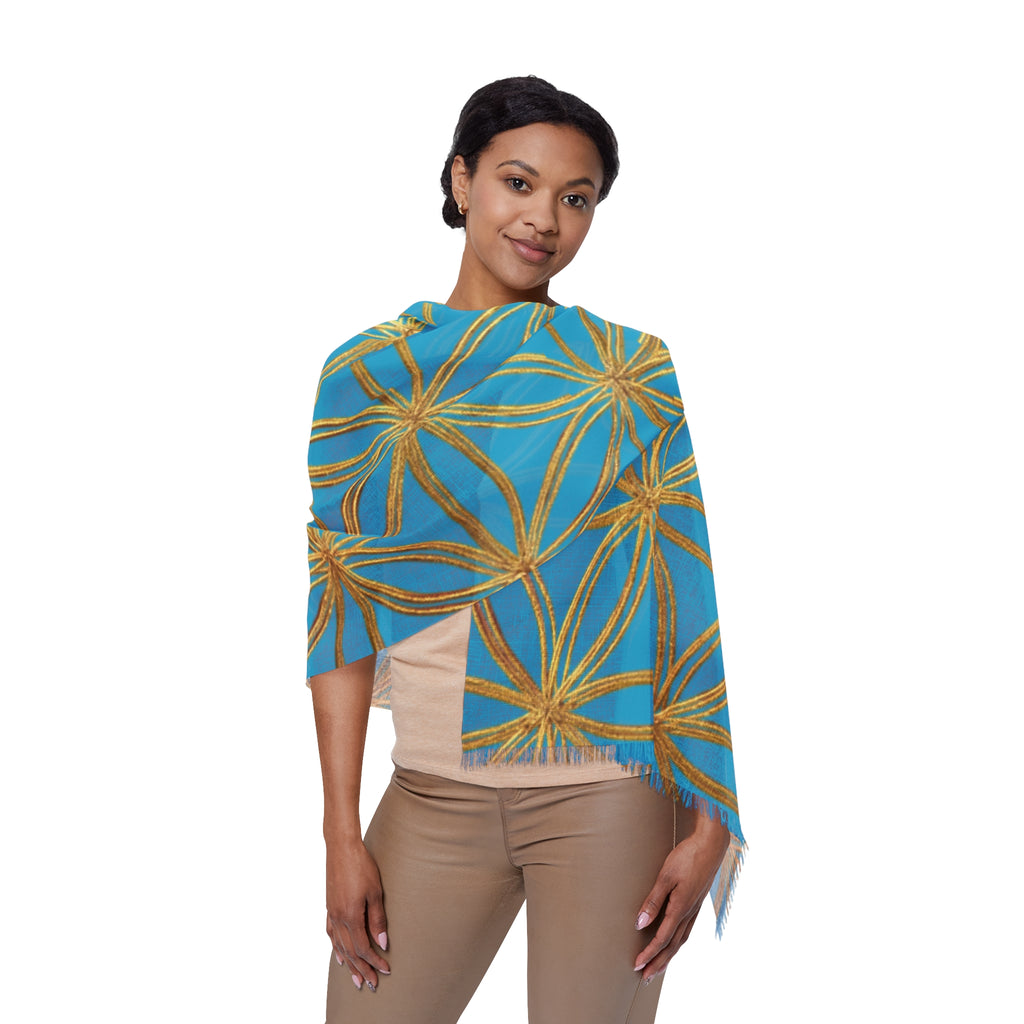 Turquoise & Gold Flower of Life Scarf - Geometric Pattern | Bozz Queen