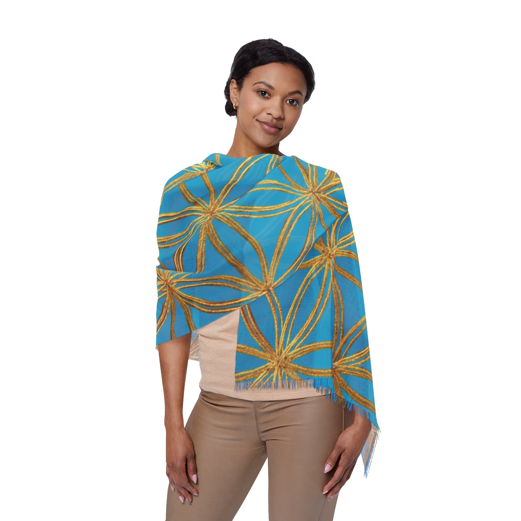 Turquoise & Gold Flower of Life Scarf - Geometric Pattern | Bozz Queen