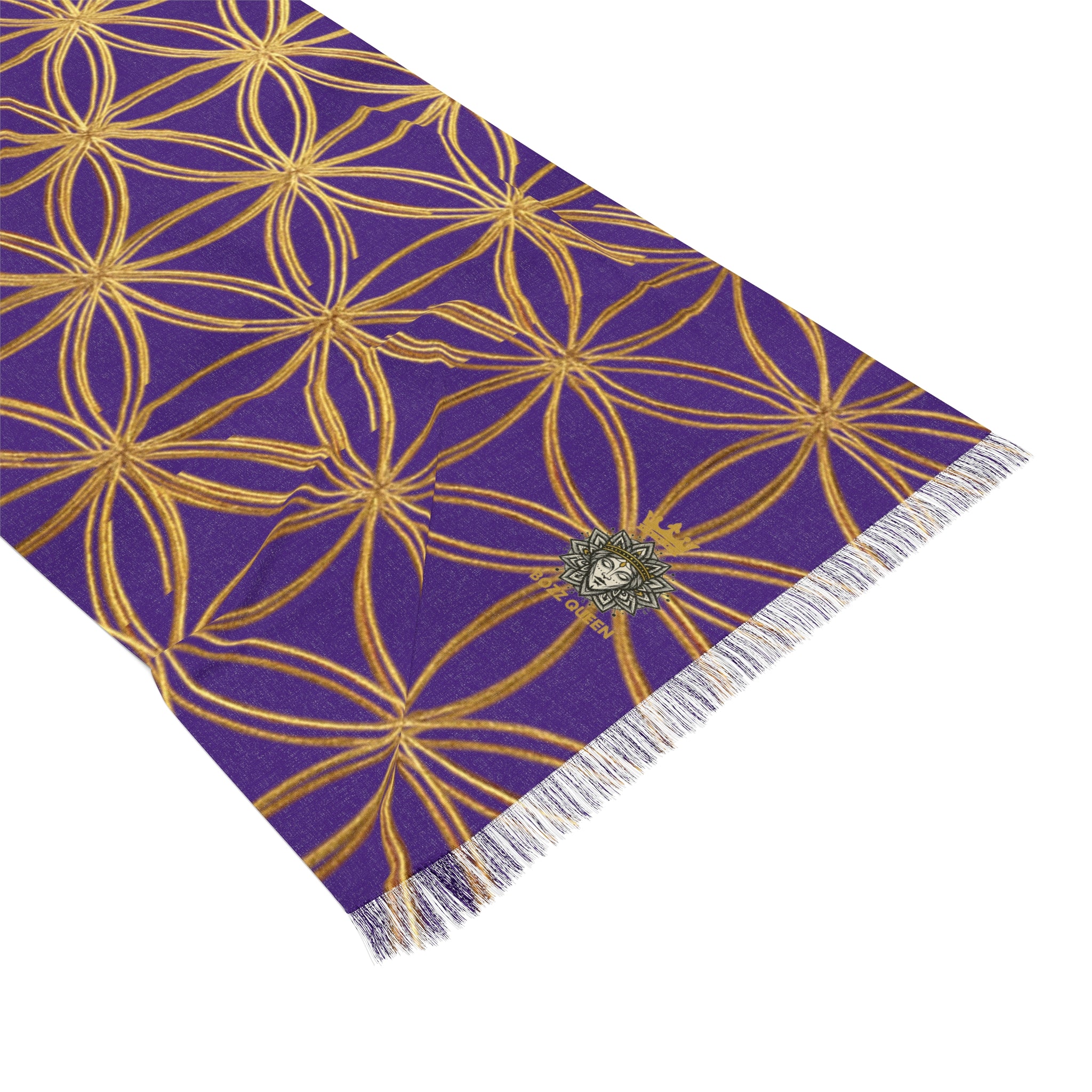 Purple & Gold Flower of Life Scarf - Geometric Pattern | Bozz Queen