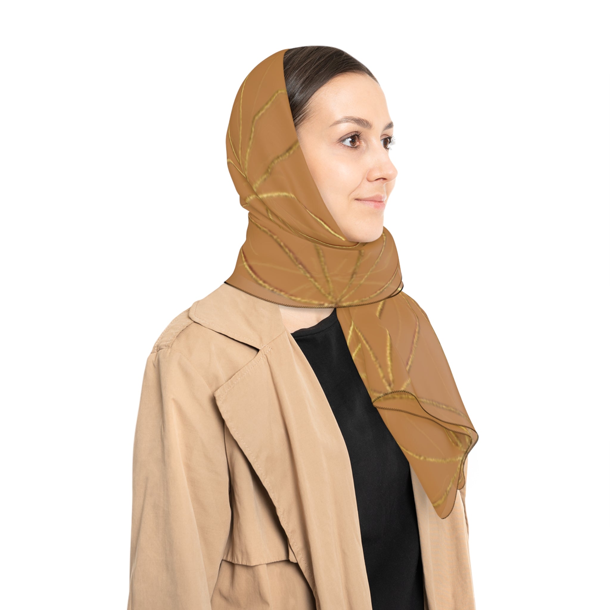 Bozz Queen Flower of Life Scarf - Light Brown & Gold Elegant Lightweight Poly Scarf
