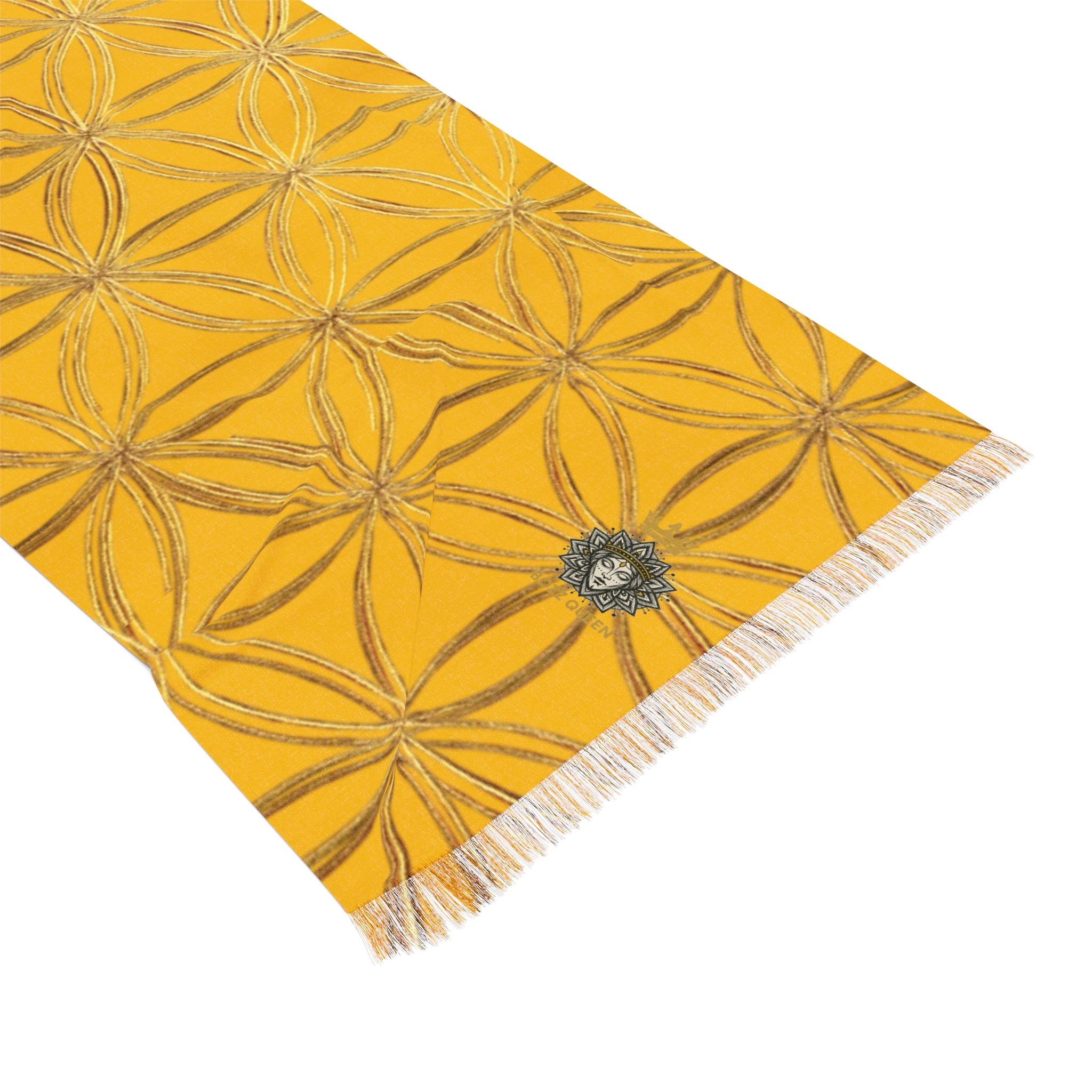 Yellow & Gold Flower of Life Scarf - Geometric Pattern | Bozz Queen