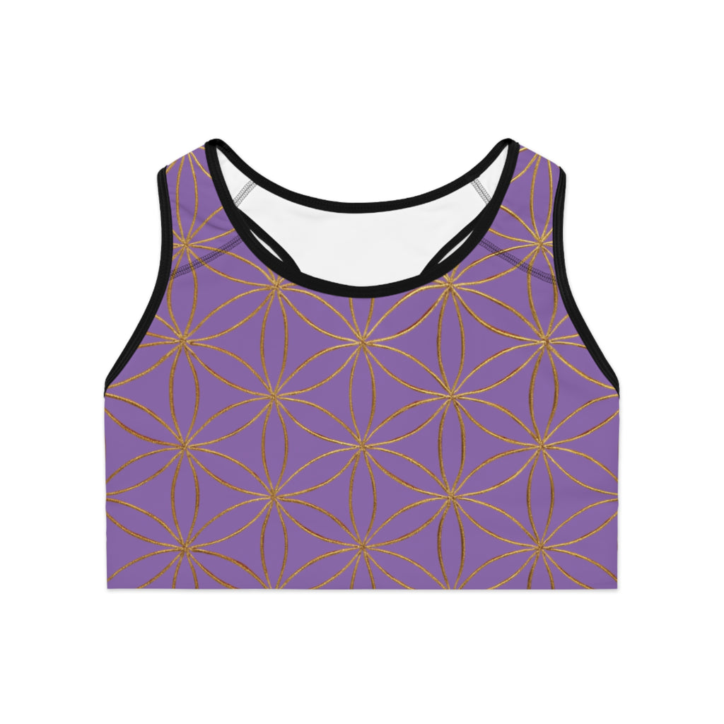 Bozz Queen Light Purple & Gold Flower of Life Sports Bra - Yoga Workout Top