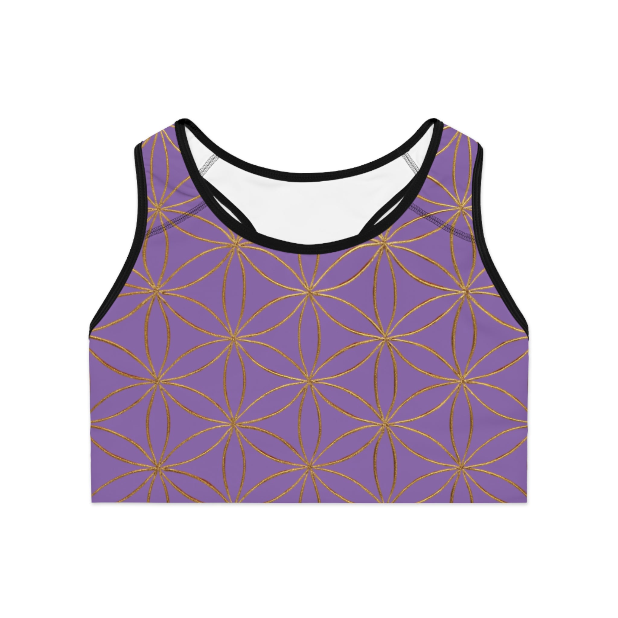 Bozz Queen Light Purple & Gold Flower of Life Sports Bra - Yoga Workout Top