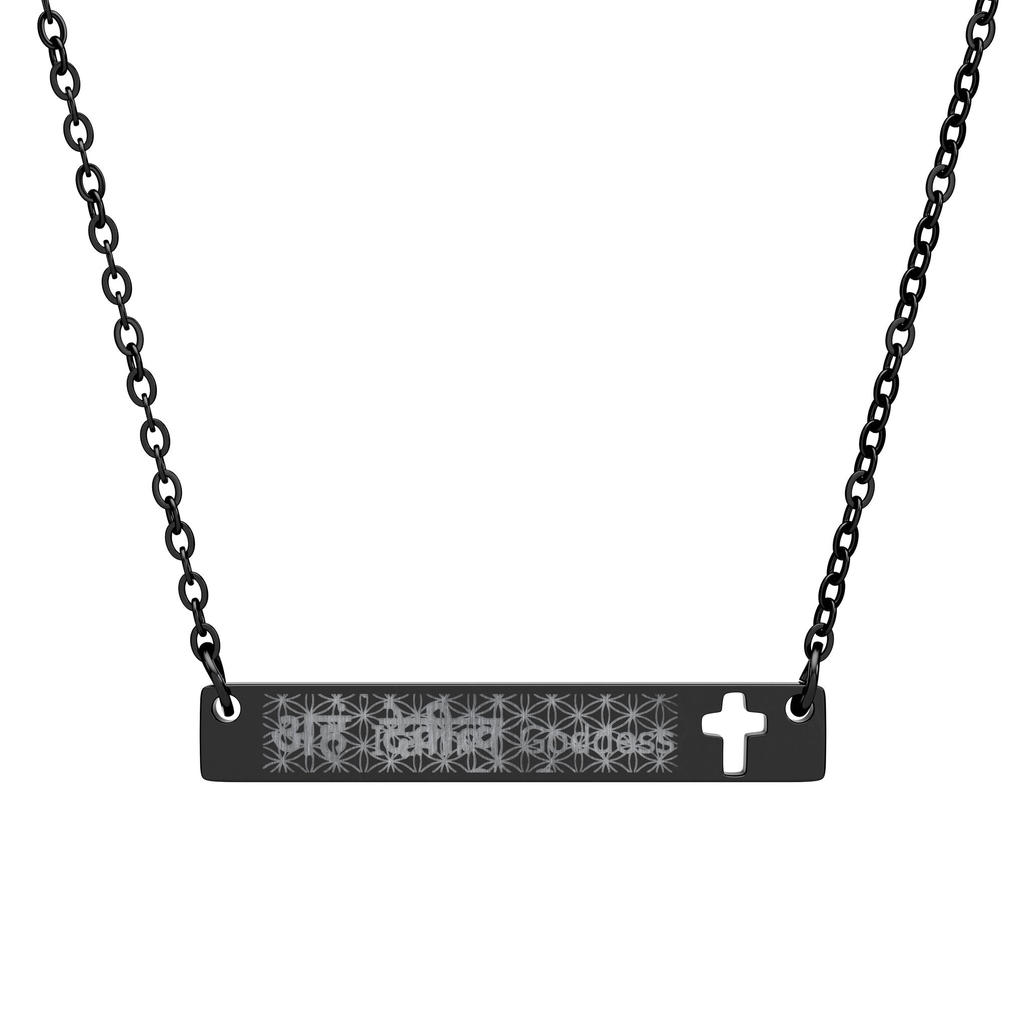 I am Goddess Cross Bar Necklace - Engraved Spiritual Jewelry