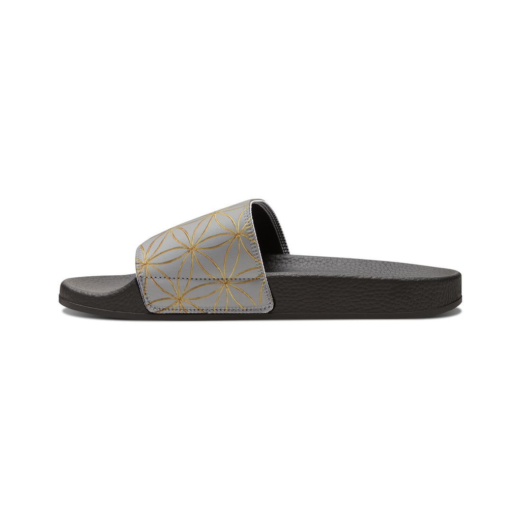 Bozz Queen Light Grey Flower of Life Women's Sandals - Removable Strap Beach Slides