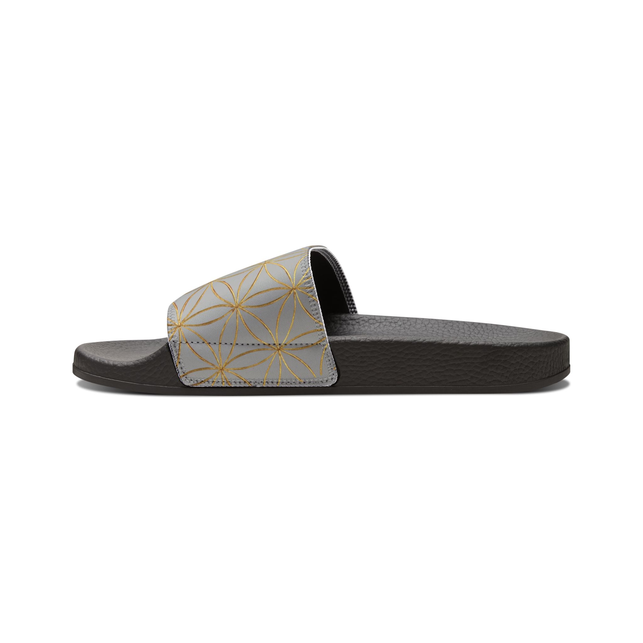 Bozz Queen Light Grey Flower of Life Women's Sandals - Removable Strap Beach Slides