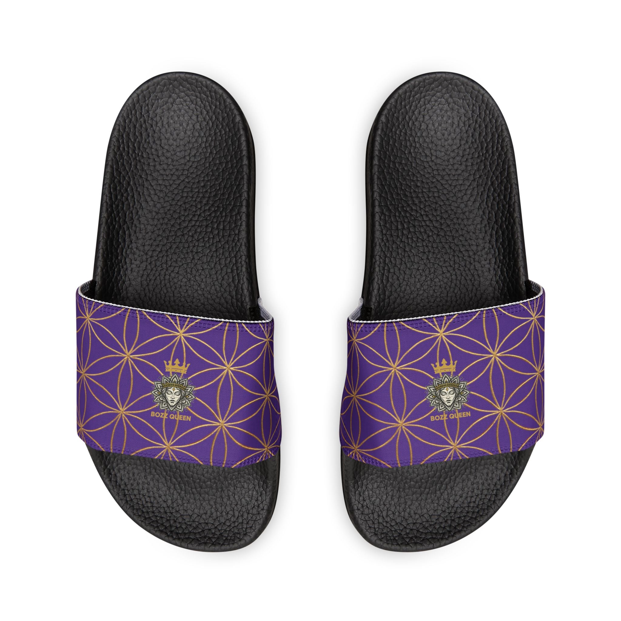 Bozz Queen Purple Flower of Life Women's Sandals - Removable Strap Beach Slides