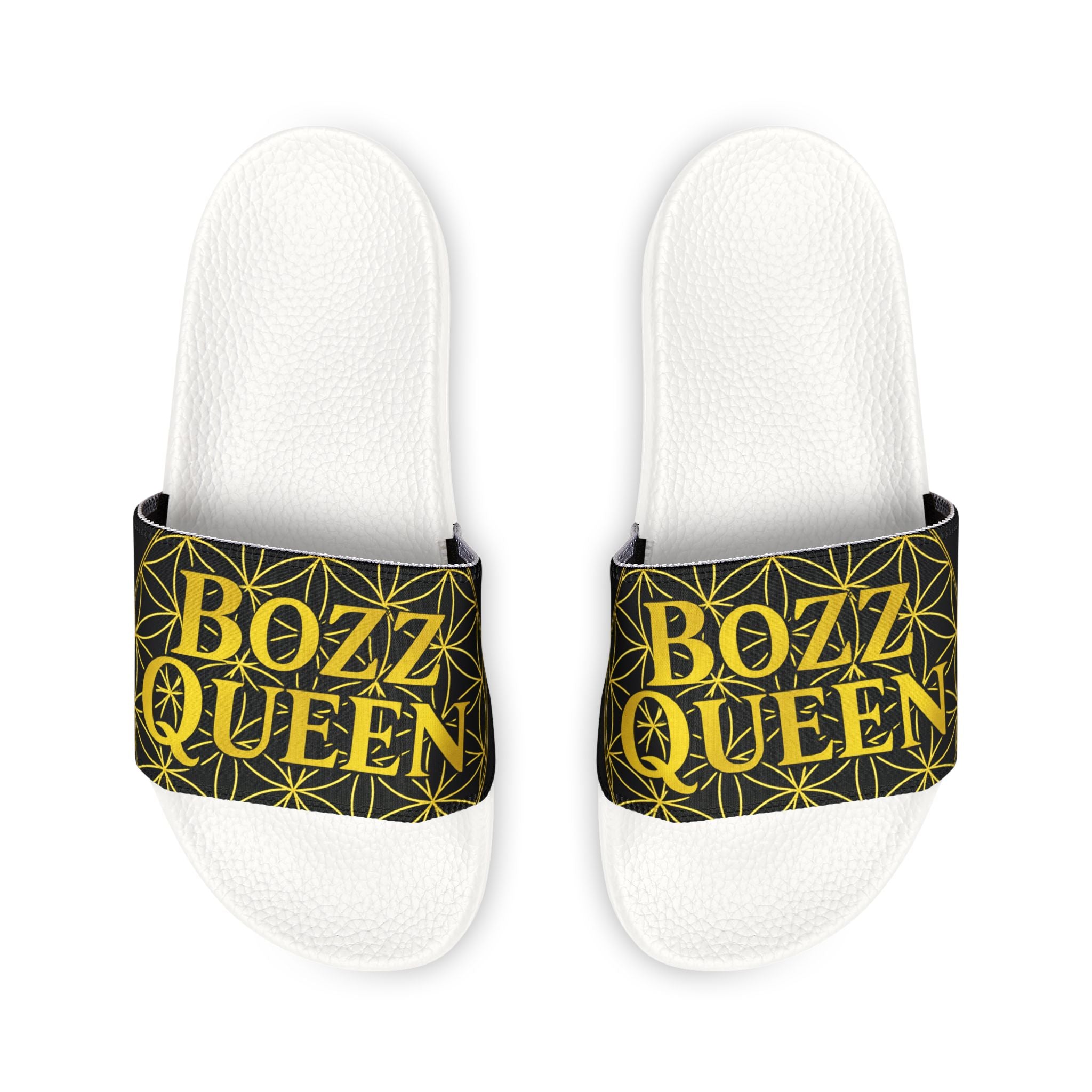 Bozz Queen Black & Gold Flower of Life Women's Sandals - Removable Strap Beach Slides