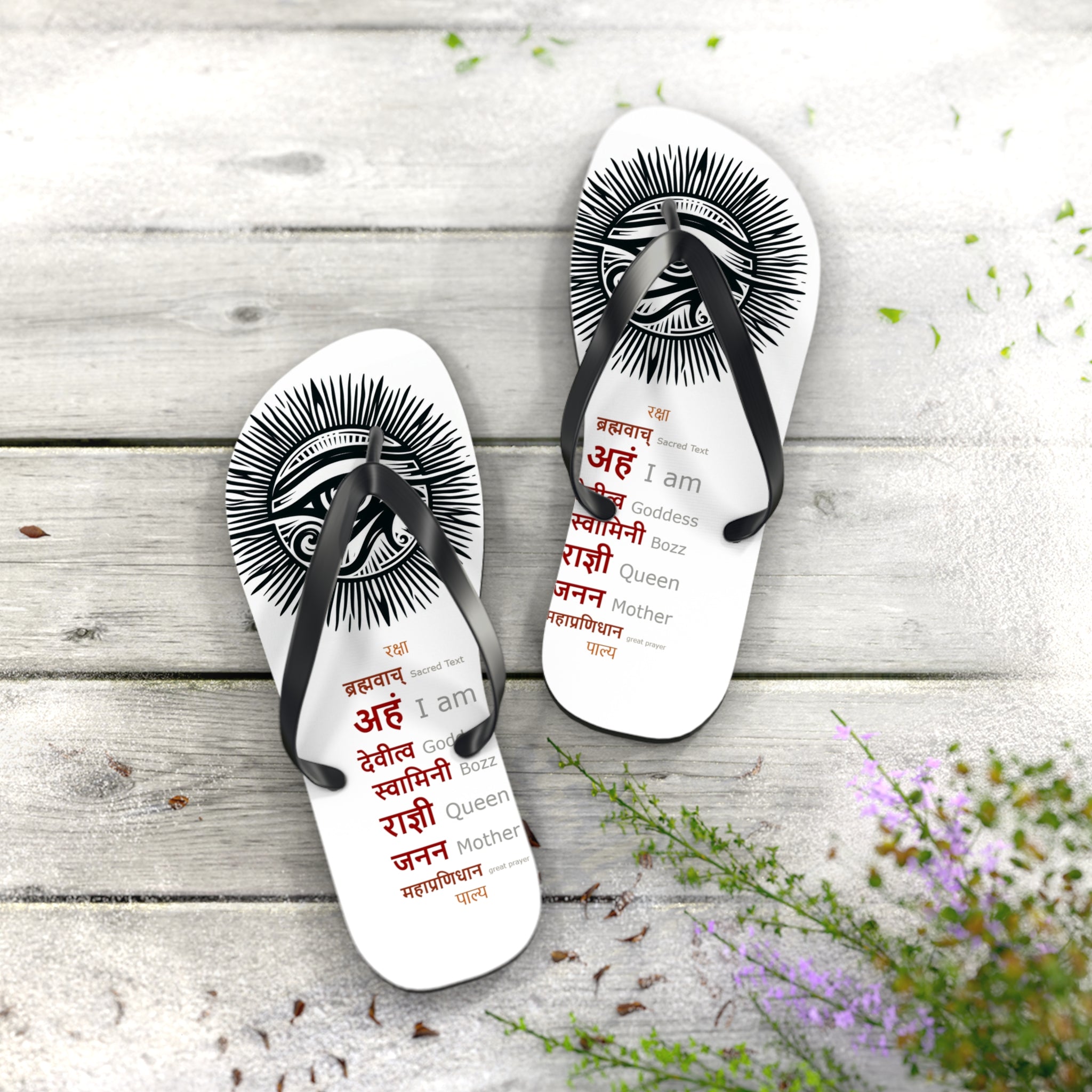 BOZZ QUEEN Eye of Heru Flip Flops - Sacred Affirmation Beachwear for Self-Care
