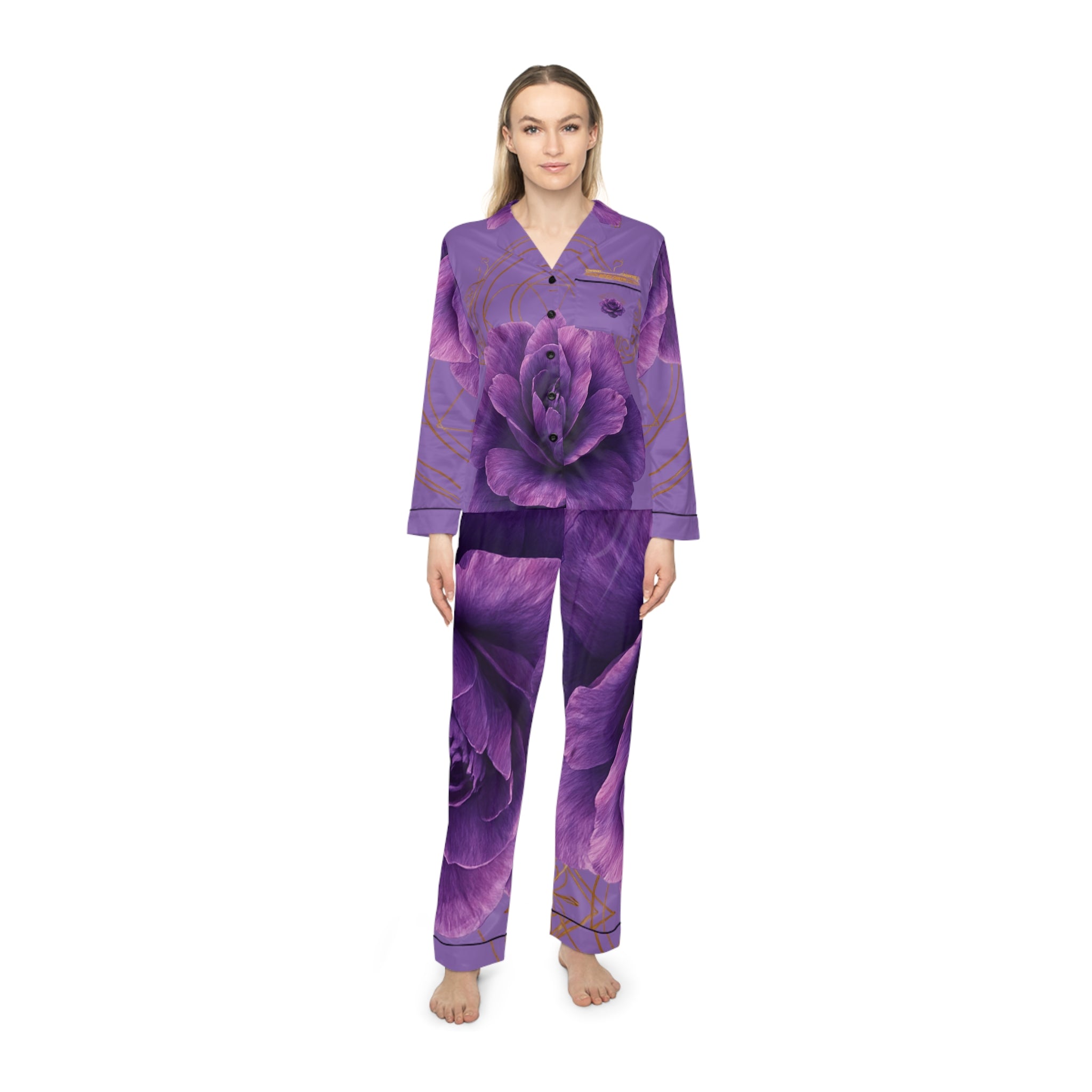 Third Eye Chakra Floral Satin Pajamas Set - Luxurious Women's Sleepwear Gift