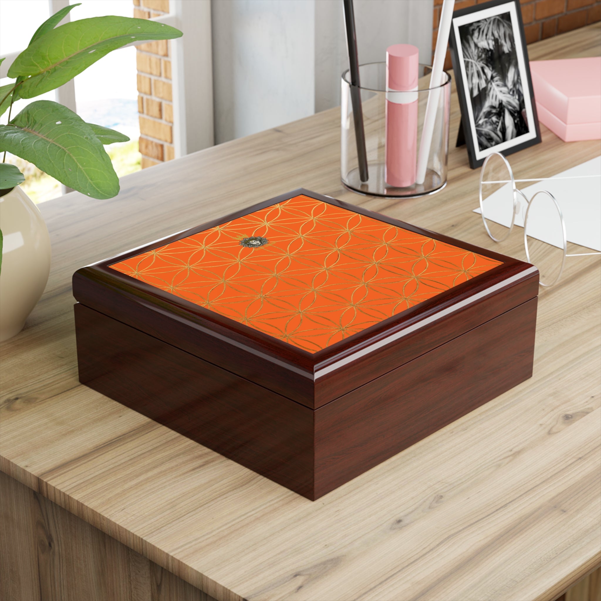 Flower of Life Jewelry Box - Orange Elegant Keepsake Organizer
