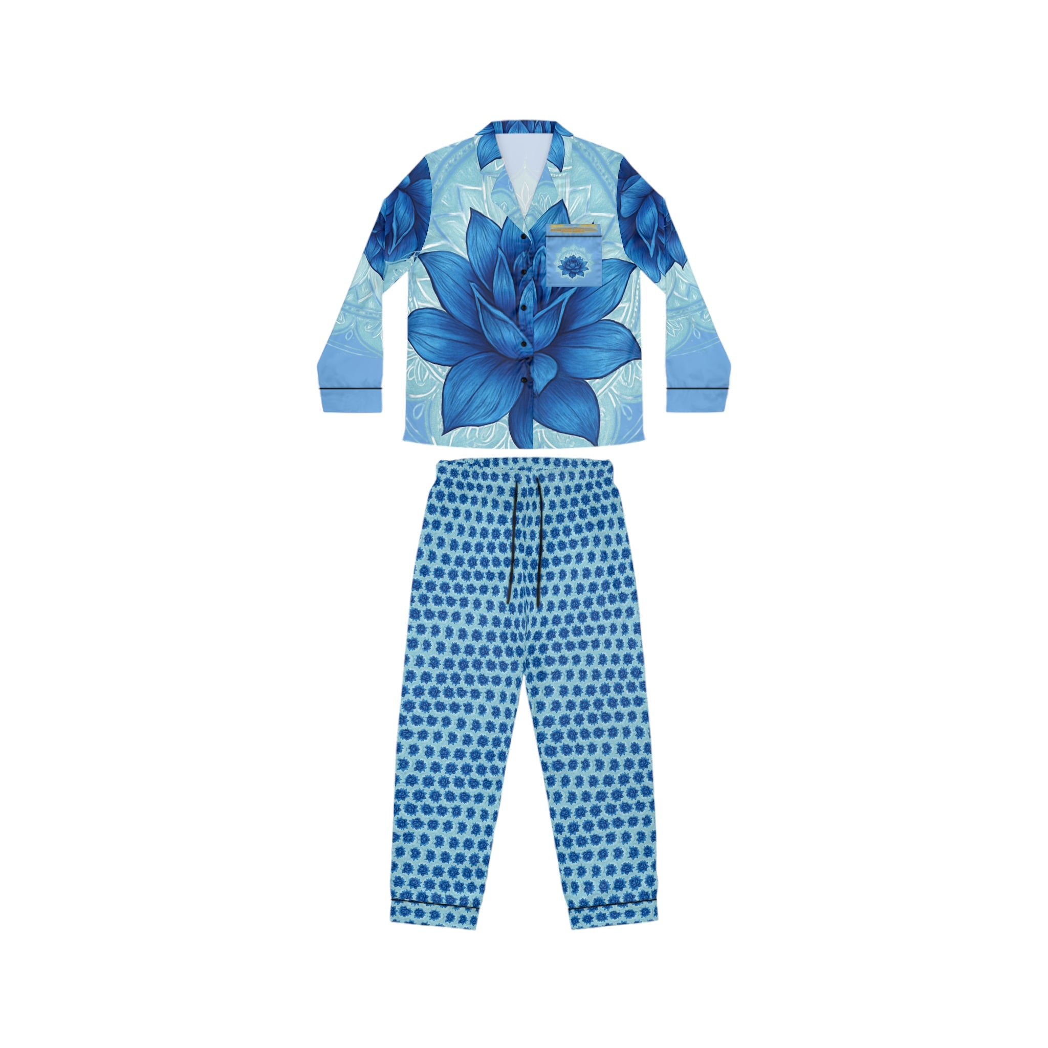 Throat Chakra Elegant Women's Satin Pajamas Set - Luxurious Sleepwear Gift