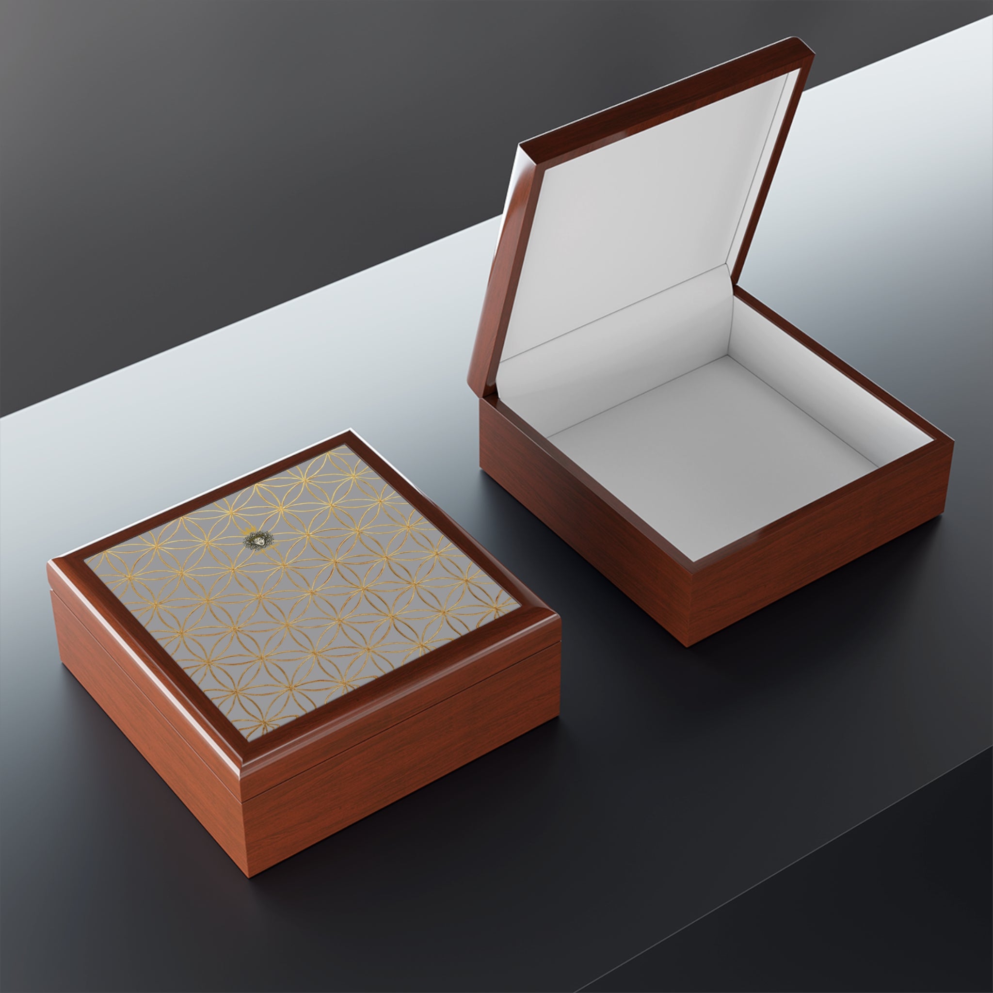 Flower of Life Jewelry Box - Brown & Gold Elegant Keepsake Organizer