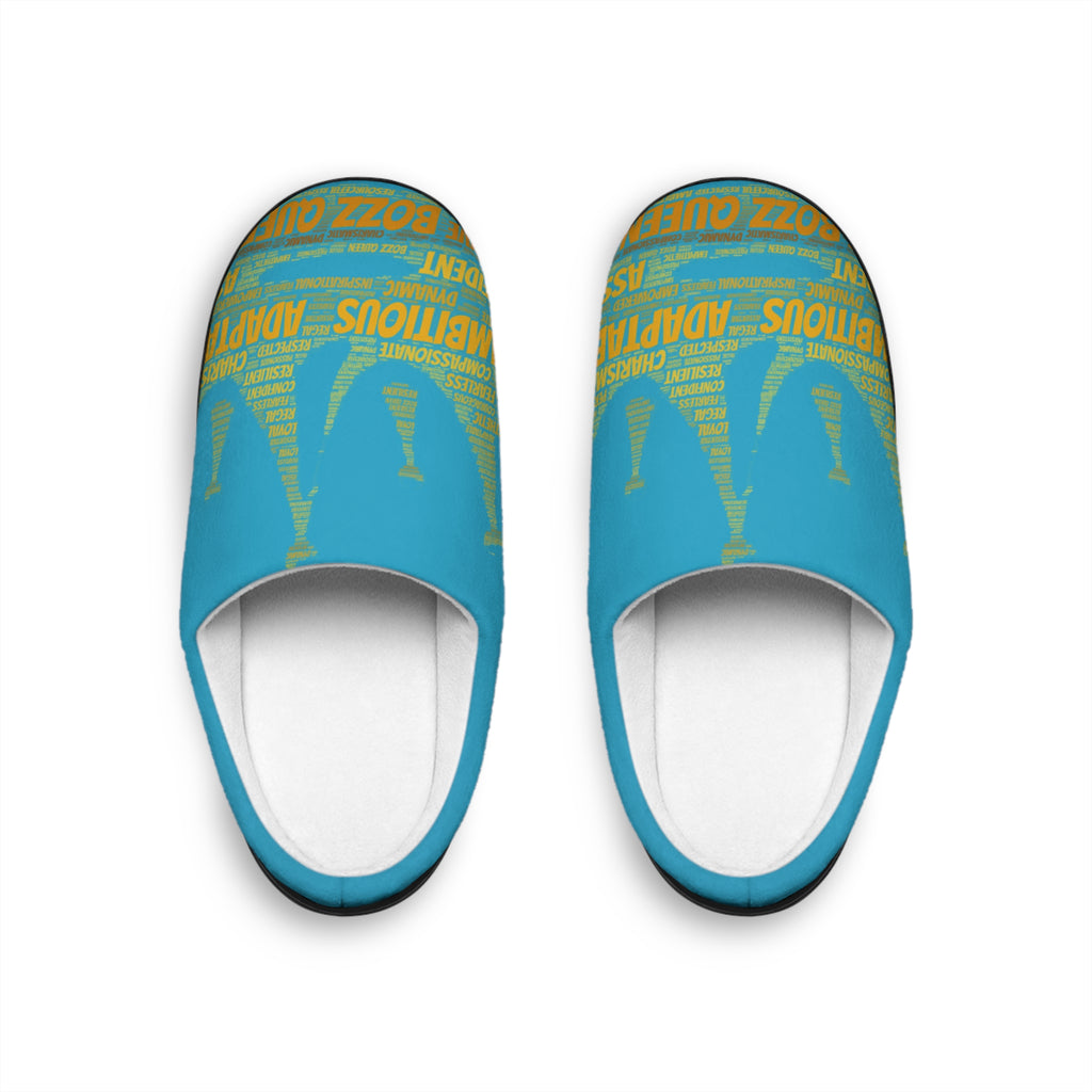 Bozz Queen Turquoise & Gold Women's Indoor Slippers - Soft Flannel House Shoes