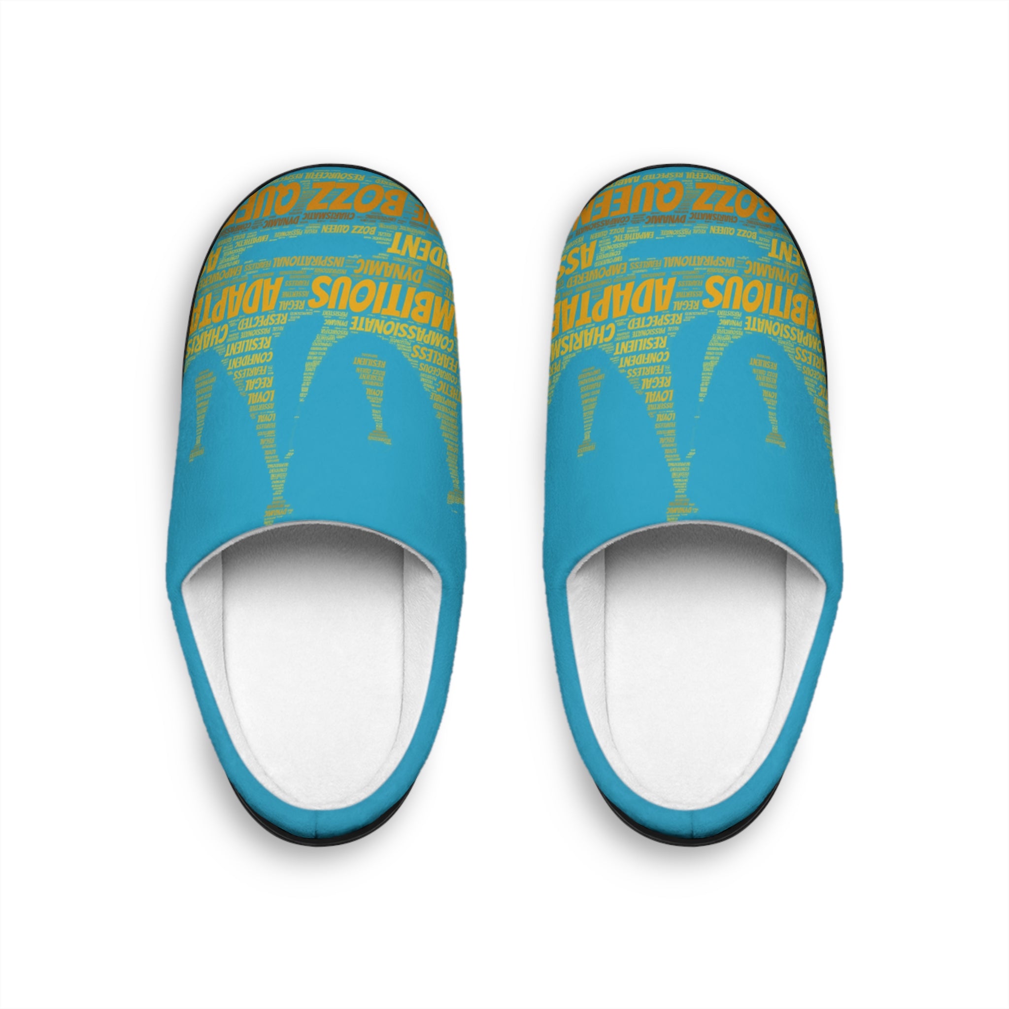 Bozz Queen Turquoise & Gold Women's Indoor Slippers - Soft Flannel House Shoes