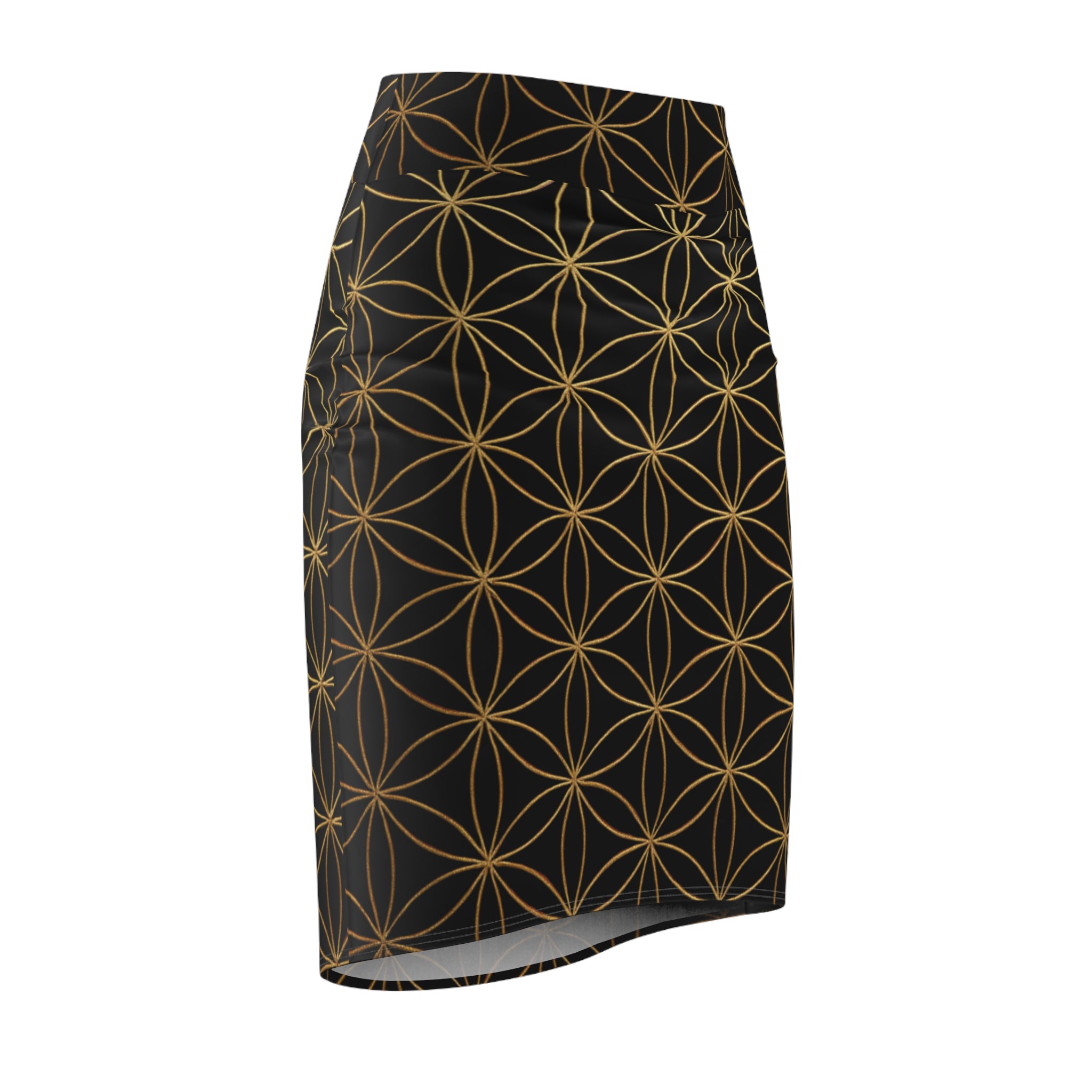 Black Flower of Life Pencil Skirt - Women's Chic Office & Date Night Skirt