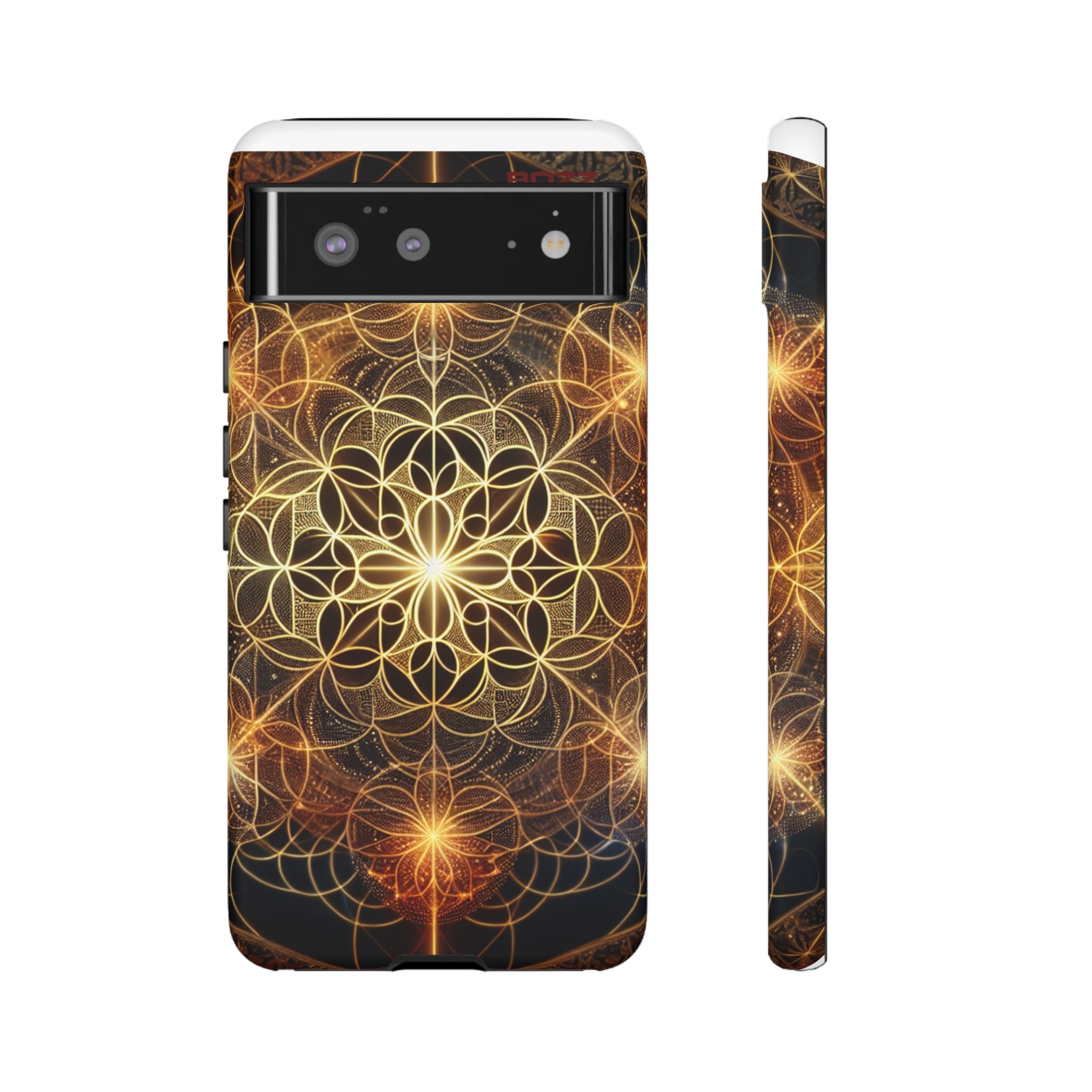 Golden Flower Mandala Phone Case, Tough Cases, Bohemian Phone Cover, Unique Gift for Him/Her, Spiritual and Artistic Design